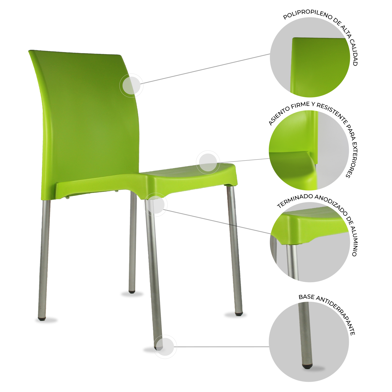 Set 4 Sillas para comedor Vivanti Verde plastico Mundo In.