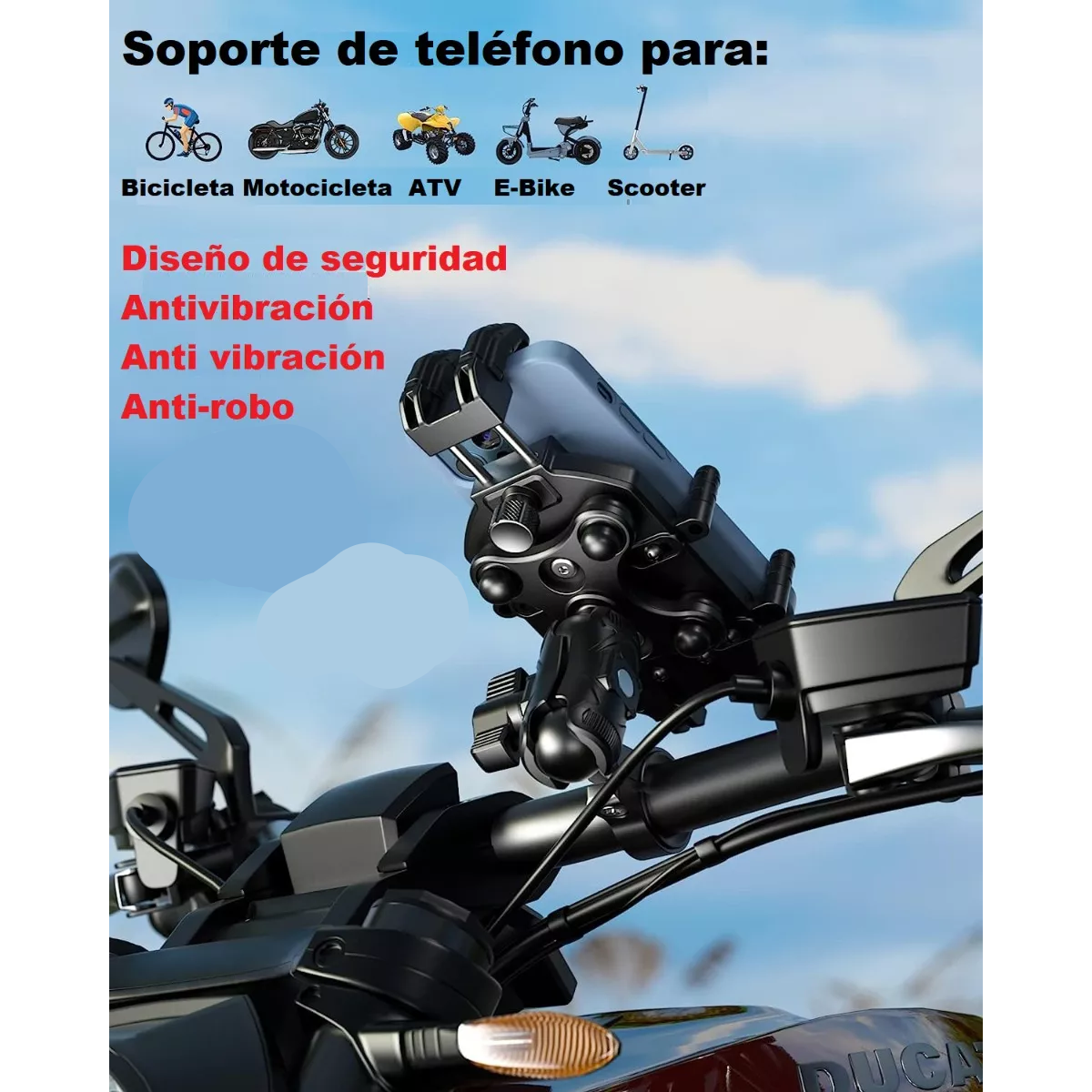 Soporte Porta Celular Antirrobopara Motocicleta Amortiguado