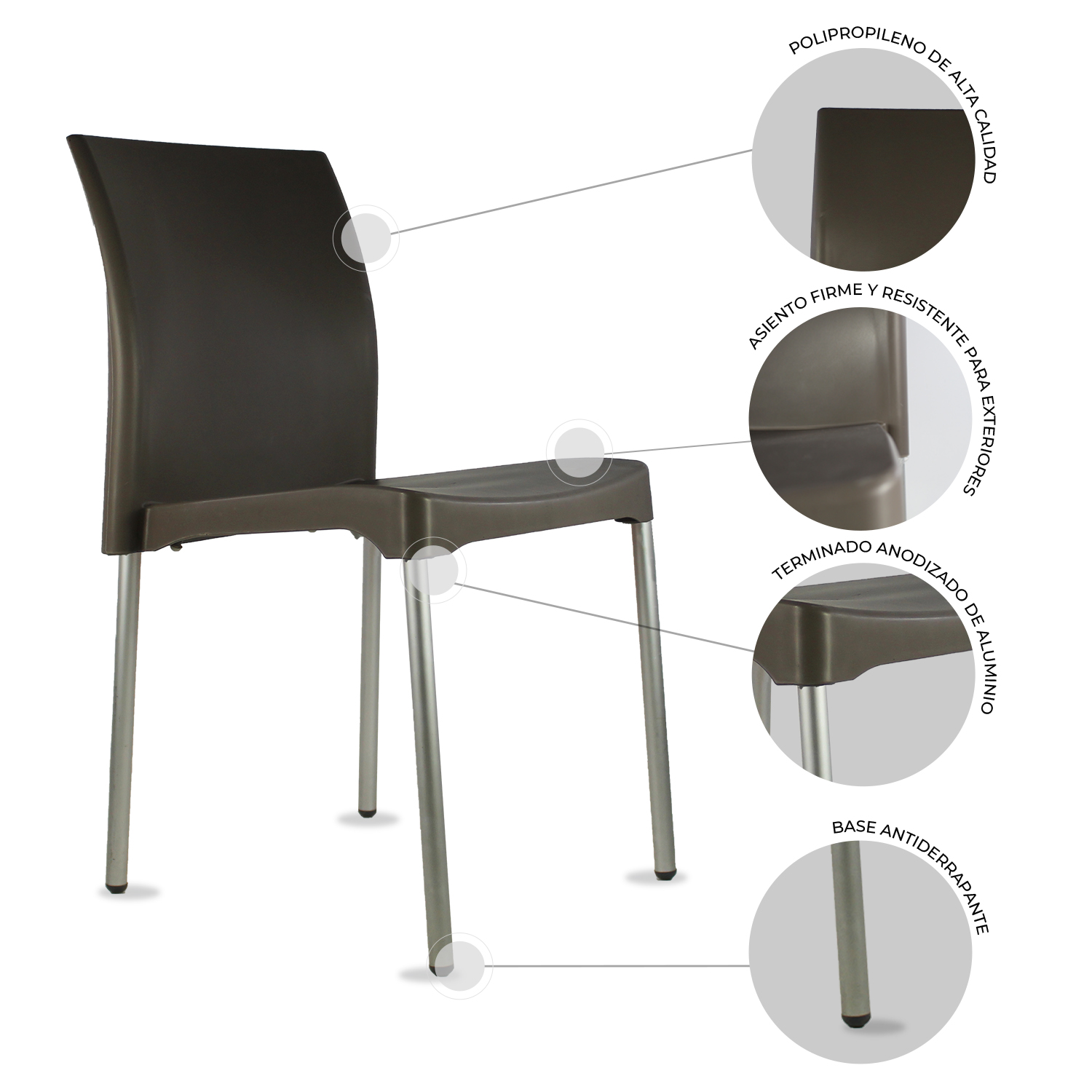 Set 4 Sillas para comedor Vivanti Gris plastico Mundo In.