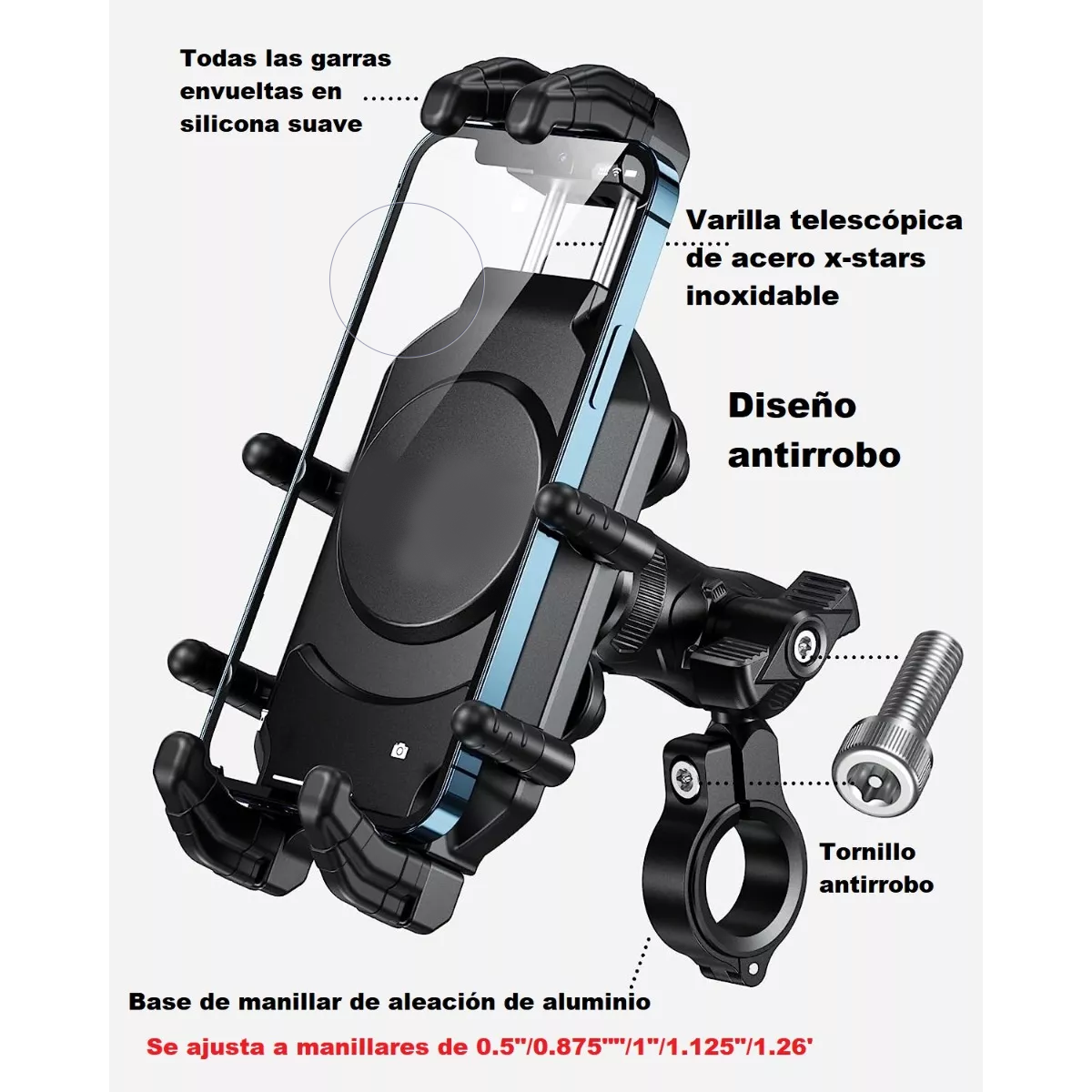 Soporte Porta Celular Antirrobopara Motocicleta Amortiguado