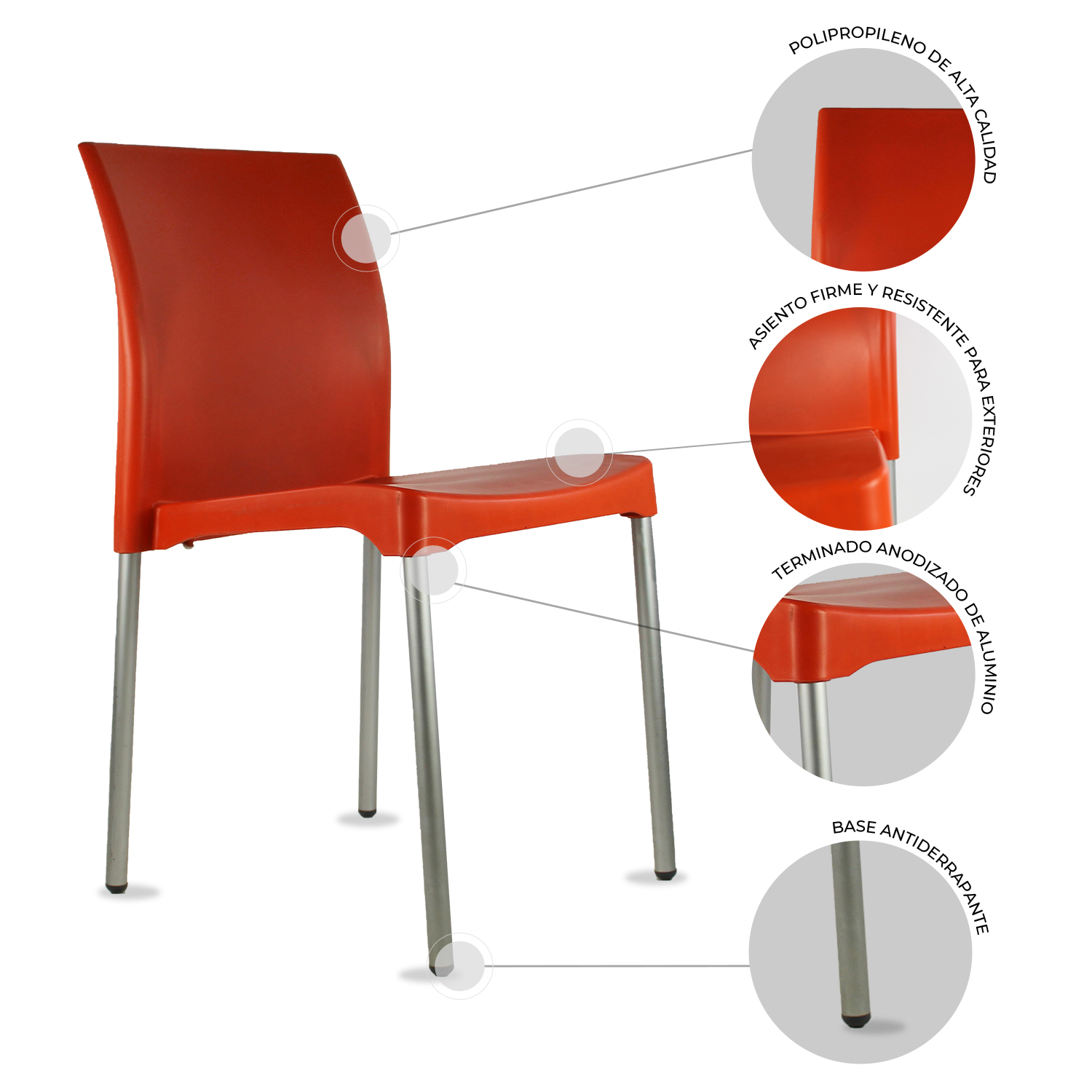 Set 4 Sillas para comedor Vivanti Naranja plastico Mundo In.