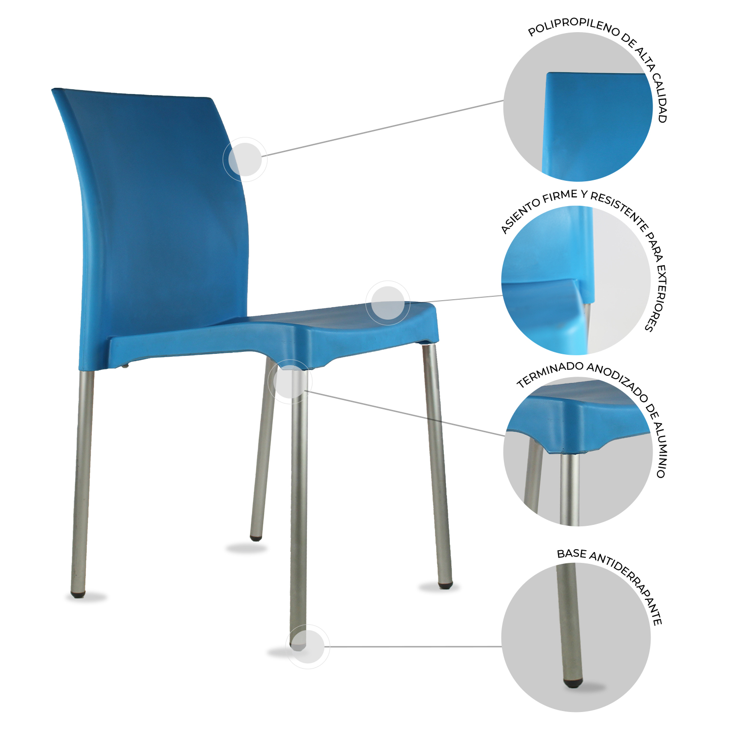 Set 4 Sillas para comedor Vivanti Azul plastico Mundo In.