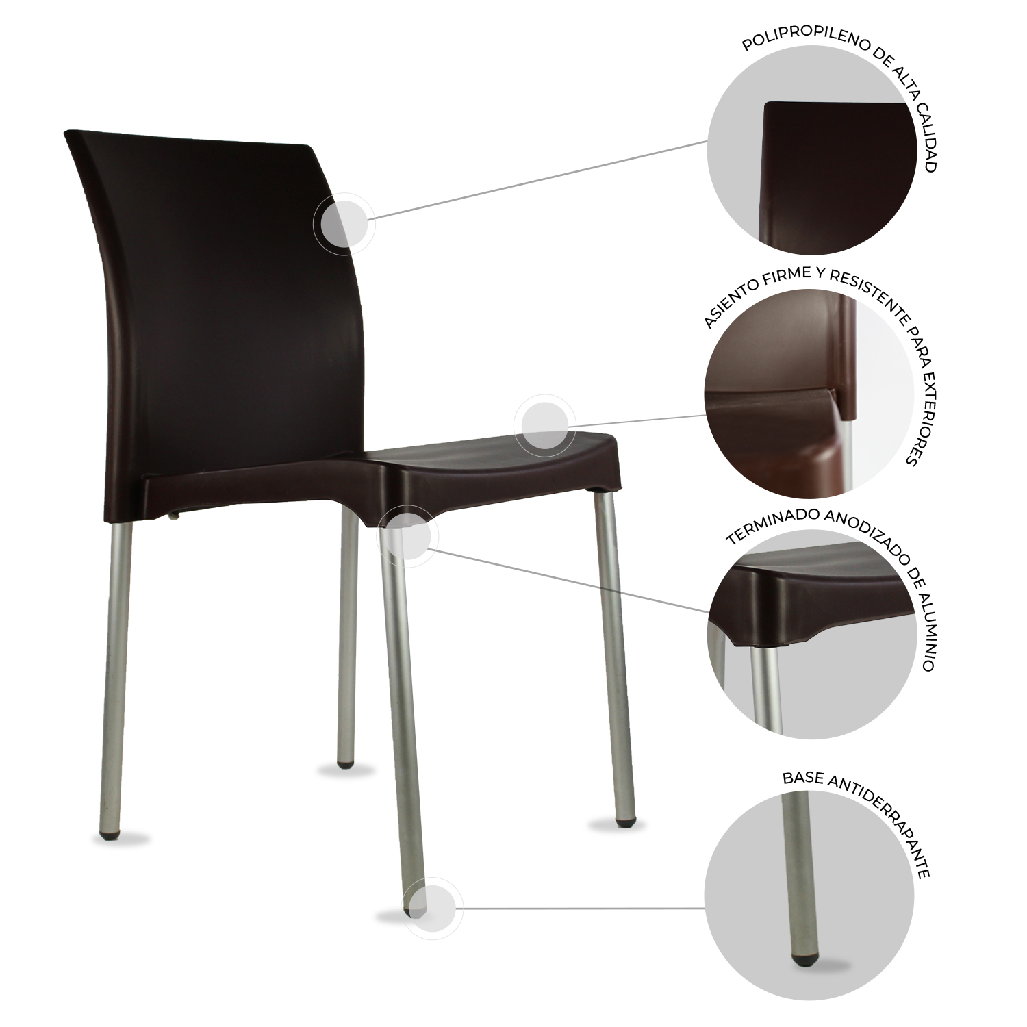 Set 4 Sillas para comedor Vivanti cafe plastico Mundo In.