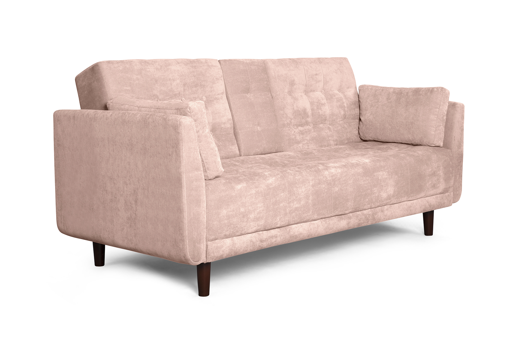 Sofá Cama Rocco Palo de Rosa Makora Beehive de velvet con portavasos.