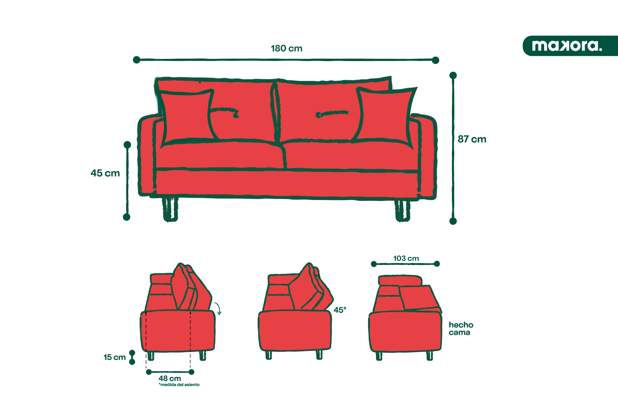 Sofá Cama Rocco Palo de Rosa Makora Beehive de velvet con portavasos.