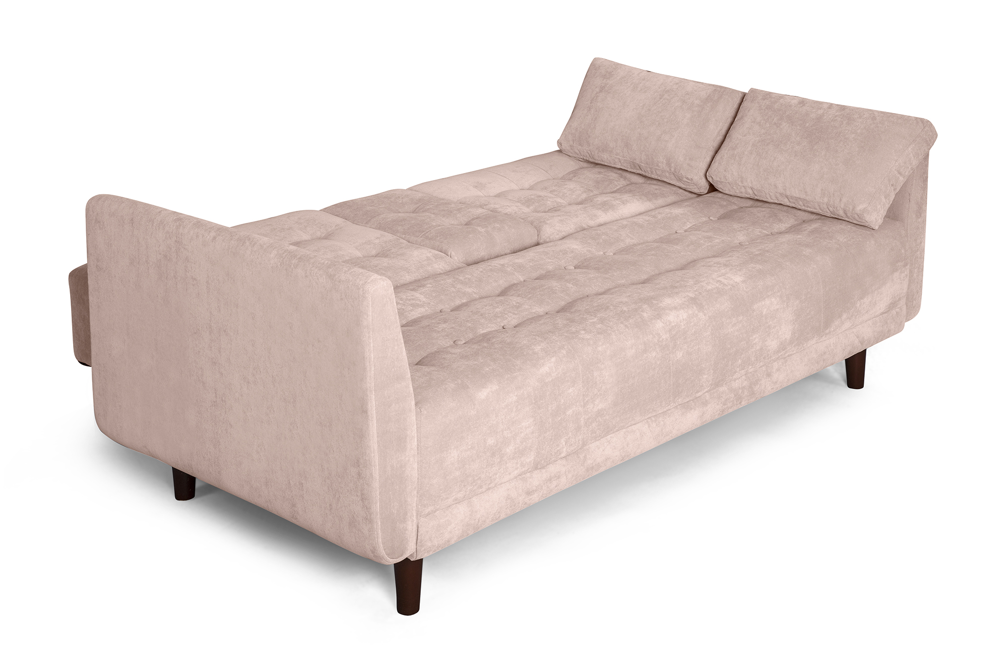 Sofá Cama Rocco Palo de Rosa Makora Beehive de velvet con portavasos.