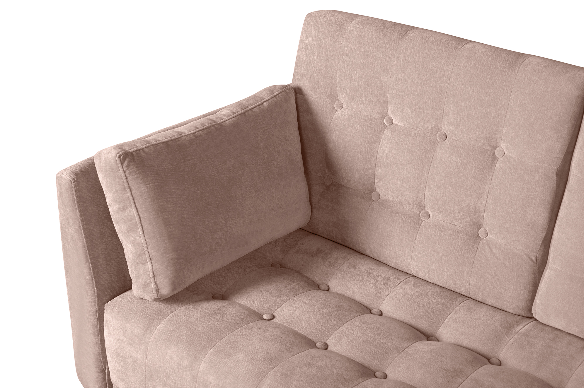 Sofá Cama Rocco Palo de Rosa Makora Beehive de velvet con portavasos.