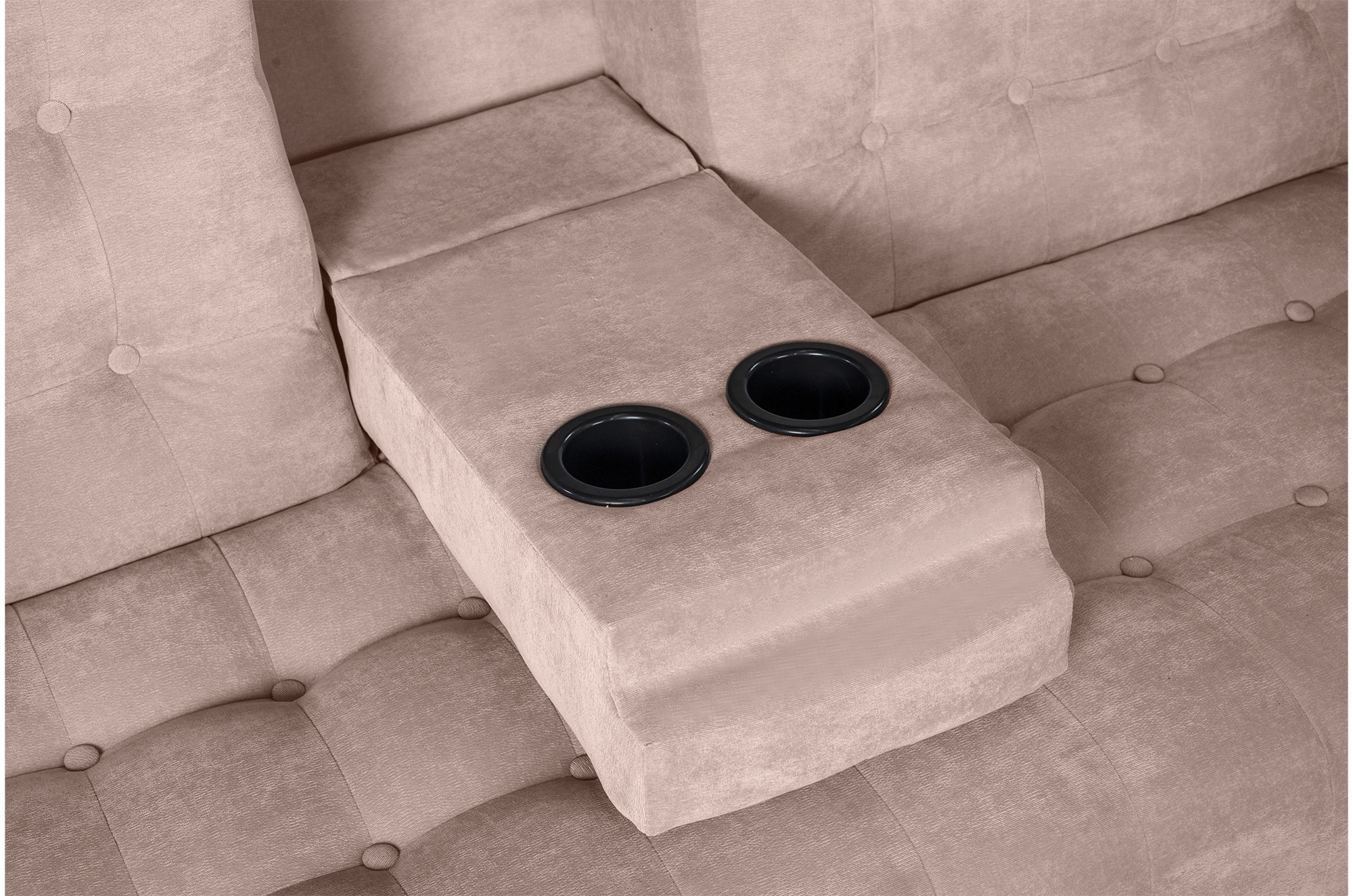 Sofá Cama Rocco Palo de Rosa Makora Beehive de velvet con portavasos.