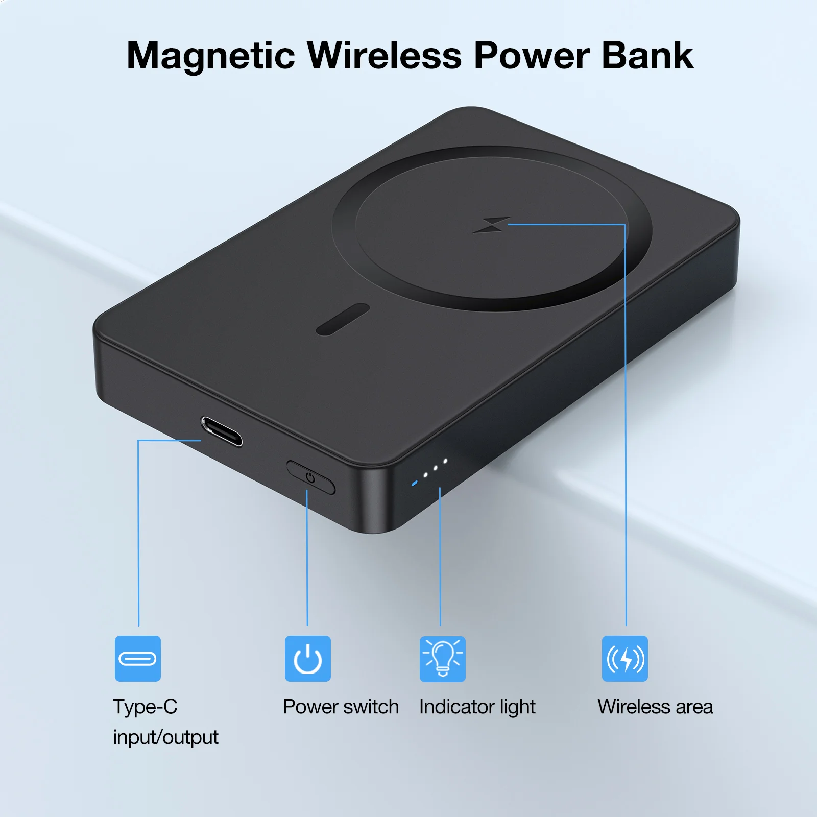 Power Bank Batería Portátil Magnético Inalámbrico 5000 mAh 1Hora.