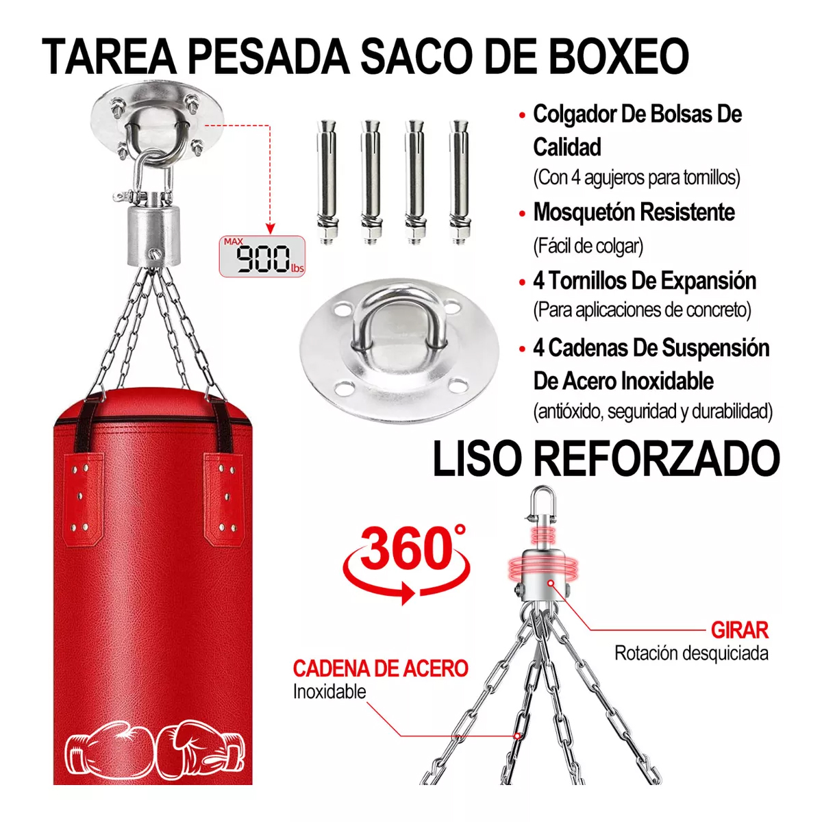 Saco Bolsa Boxeo 1.2m Premium Pu Saco De Boxeo Deportivo Kit