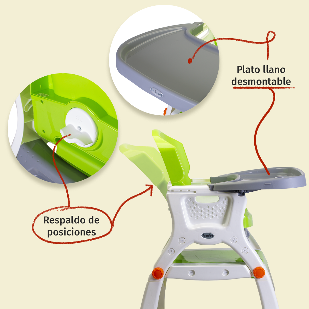 Silla Periquera Bebe Prinsel Caddy 2 En 1 Mesa Actividades Verde Gris