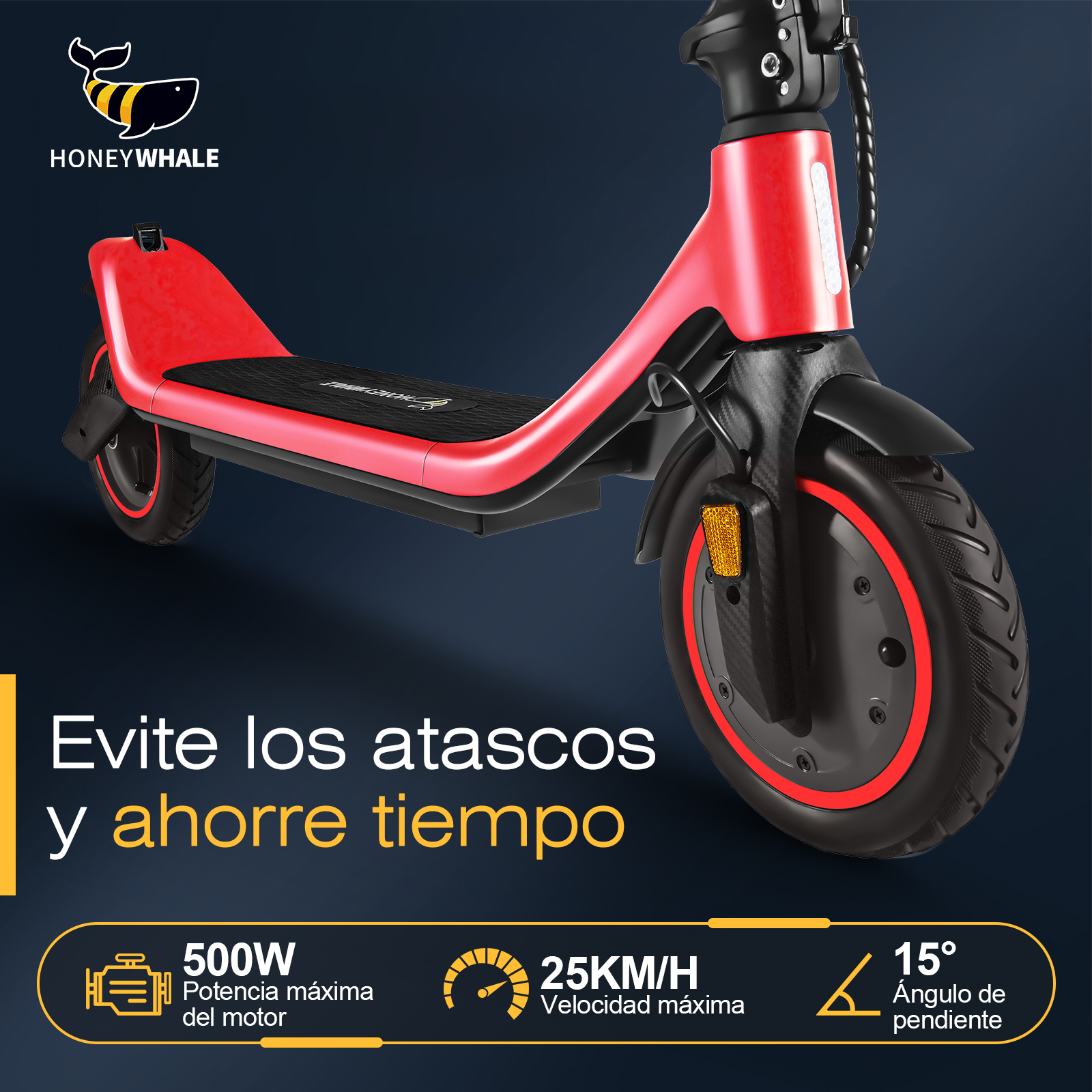 Scooter eléctrico Honey Whale M1 Rojo.