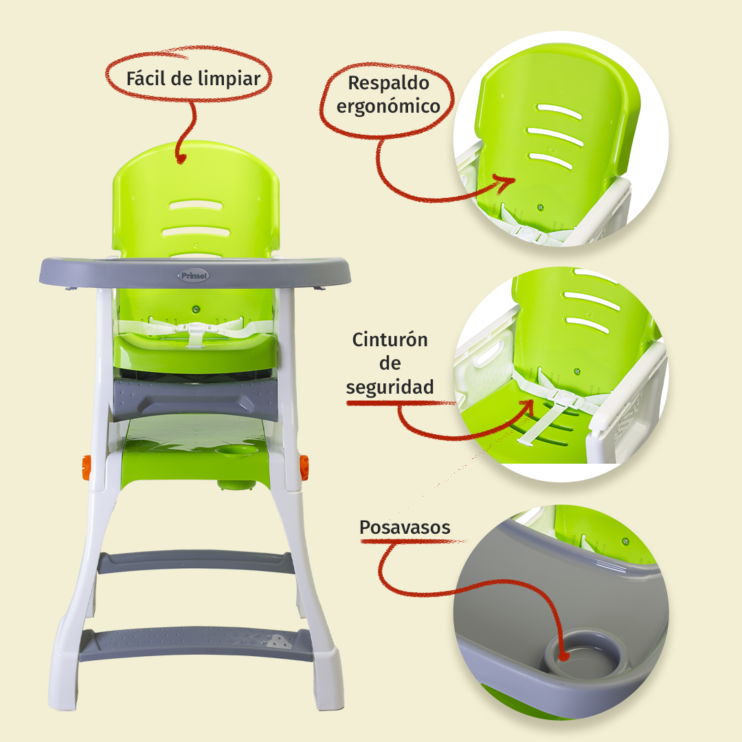 Silla Periquera Bebe Prinsel Caddy 2 En 1 Mesa Actividades Verde Gris