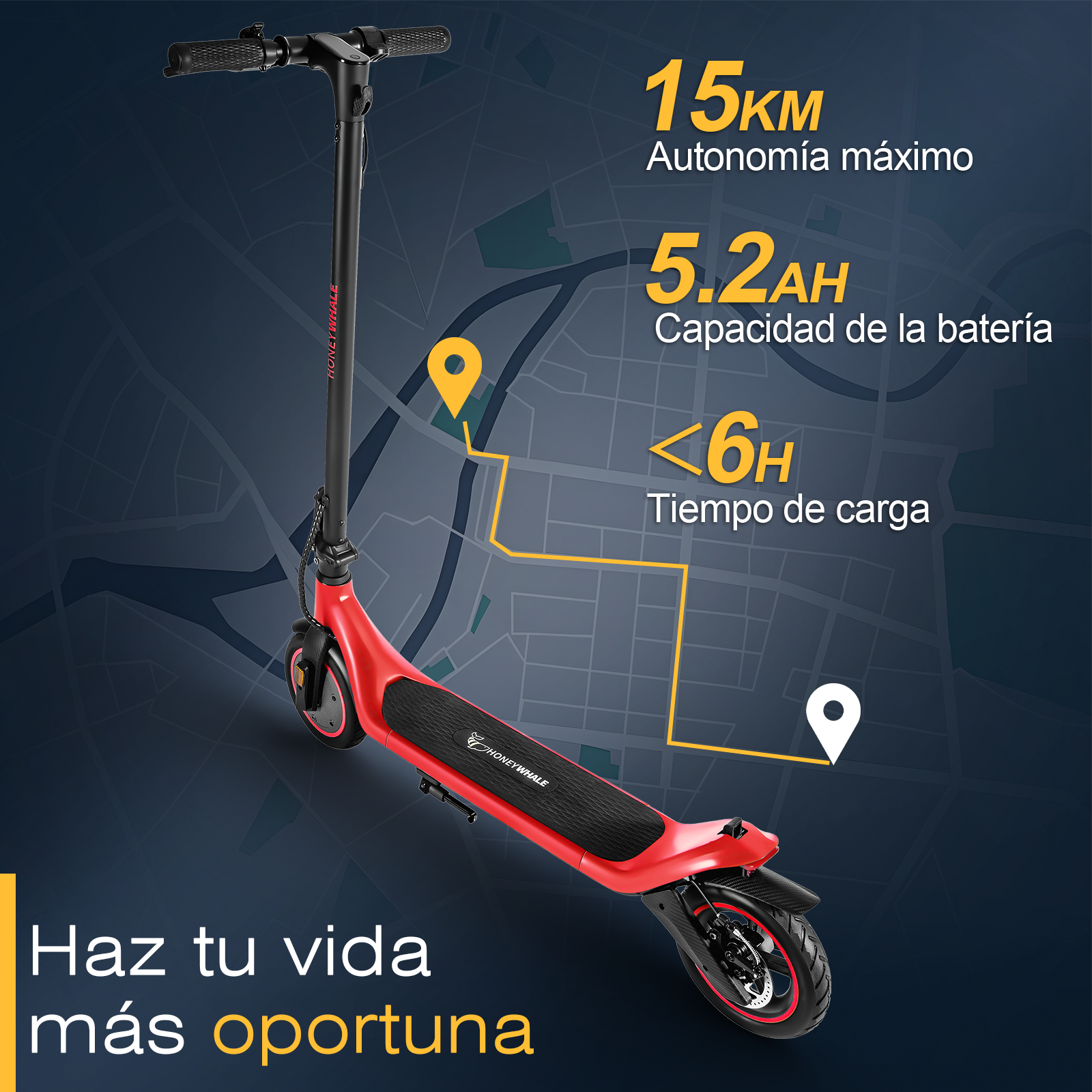 Scooter eléctrico Honey Whale M1 Rojo.