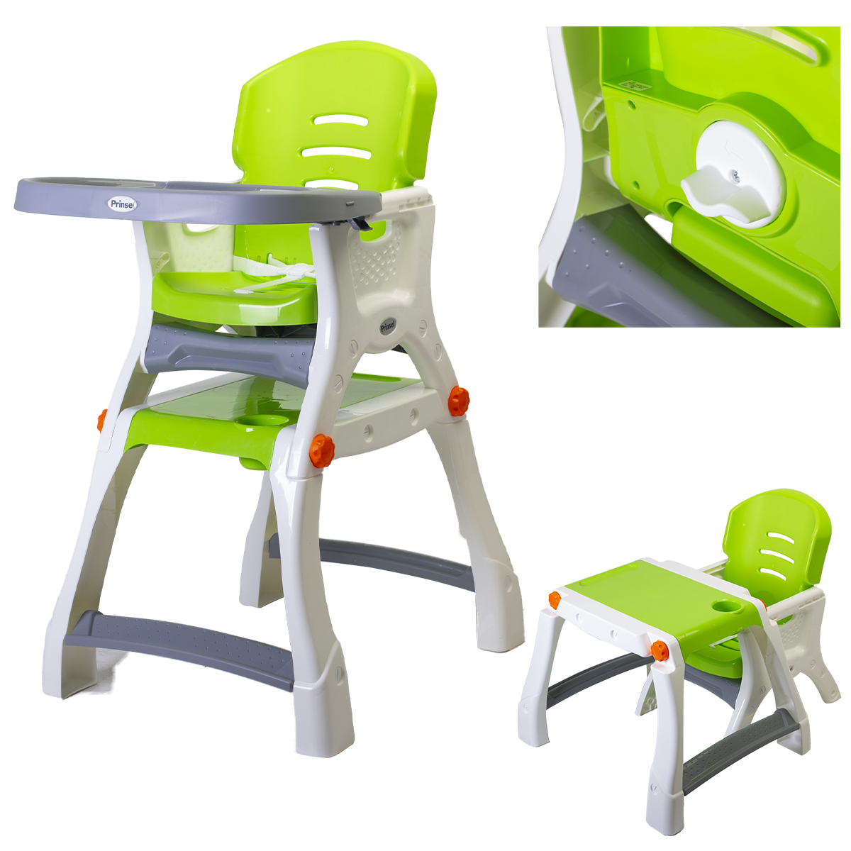 Silla Periquera Bebe Prinsel Caddy 2 En 1 Mesa Actividades Verde Gris