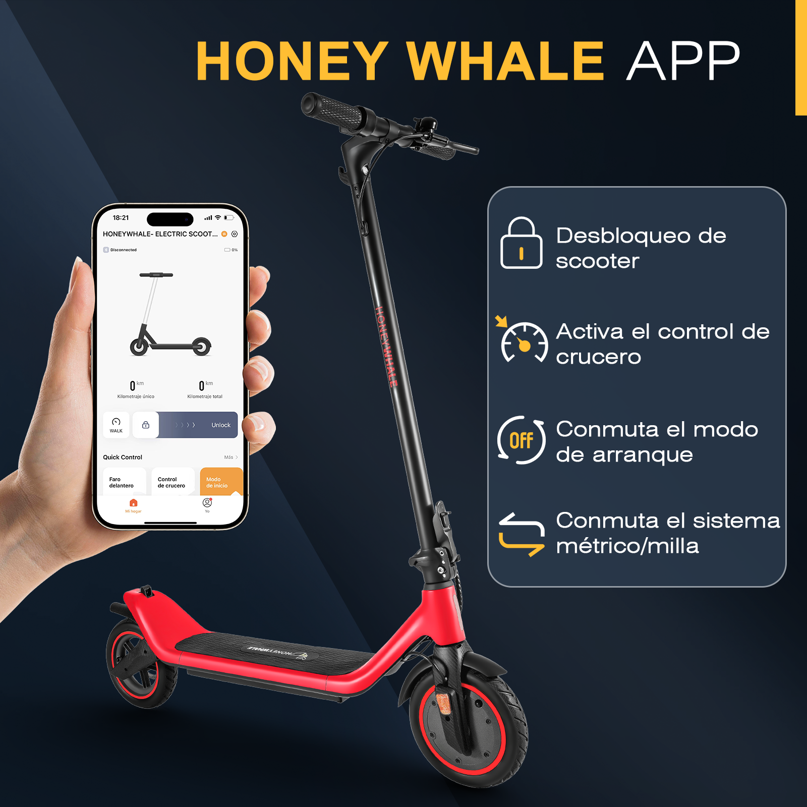 Scooter eléctrico Honey Whale M1 Rojo.