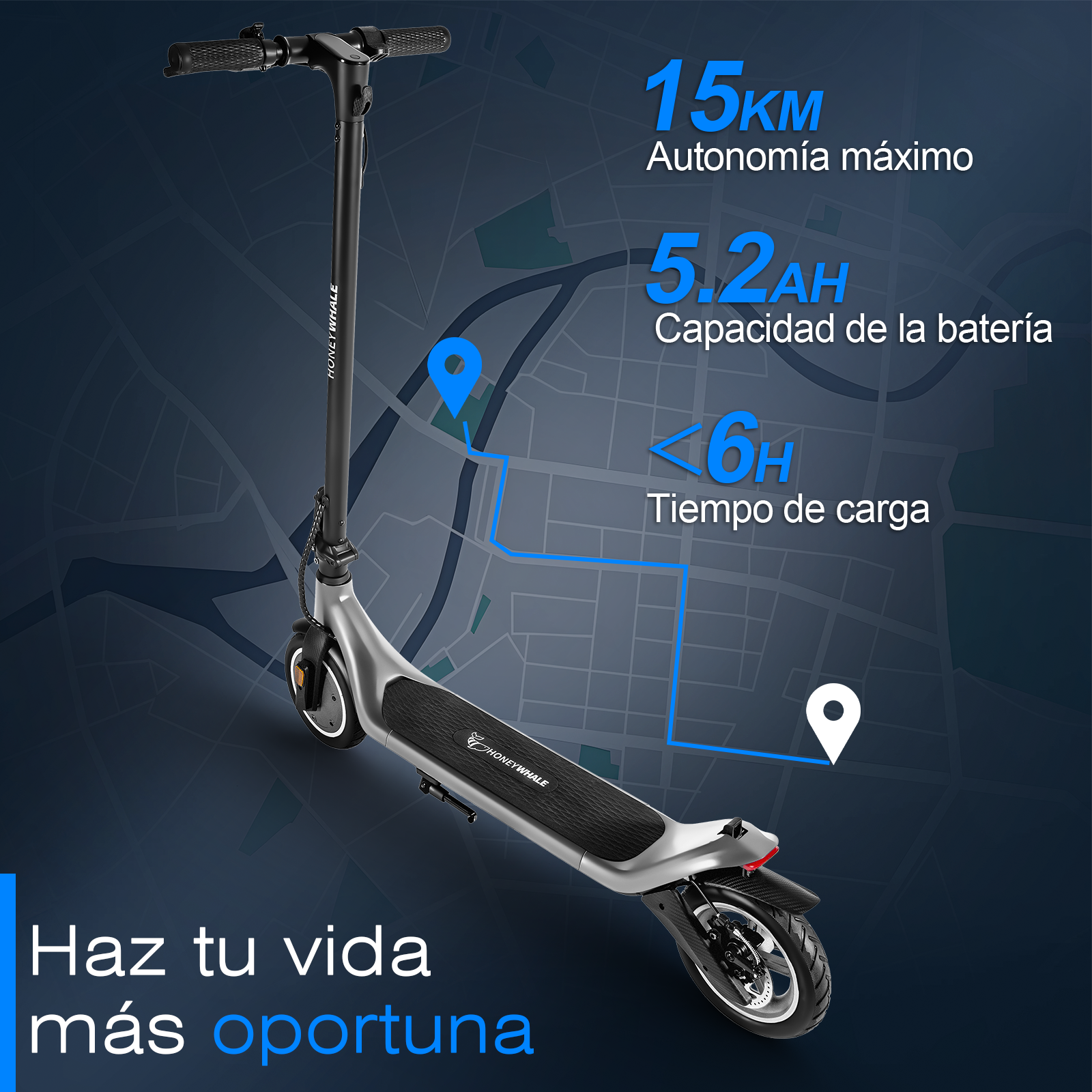 Scooter eléctrico Honey Whale M1 Gris