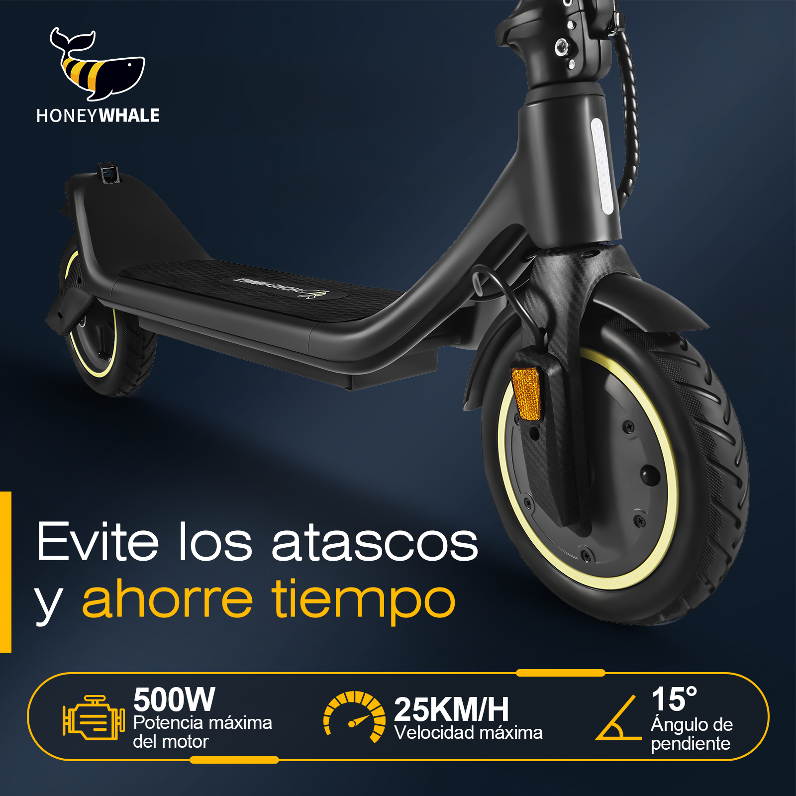 Scooter eléctrico Honey Whale M1 Negro.