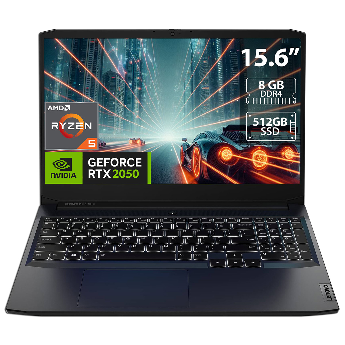 Laptop Gamer Lenovo IdeaPad Gaming 3: AMD Ryzen 5 5500H, RAM 8GB DDR4, SSD 512GB, Pantalla 15.6" LED, RTX 2050, W11H.