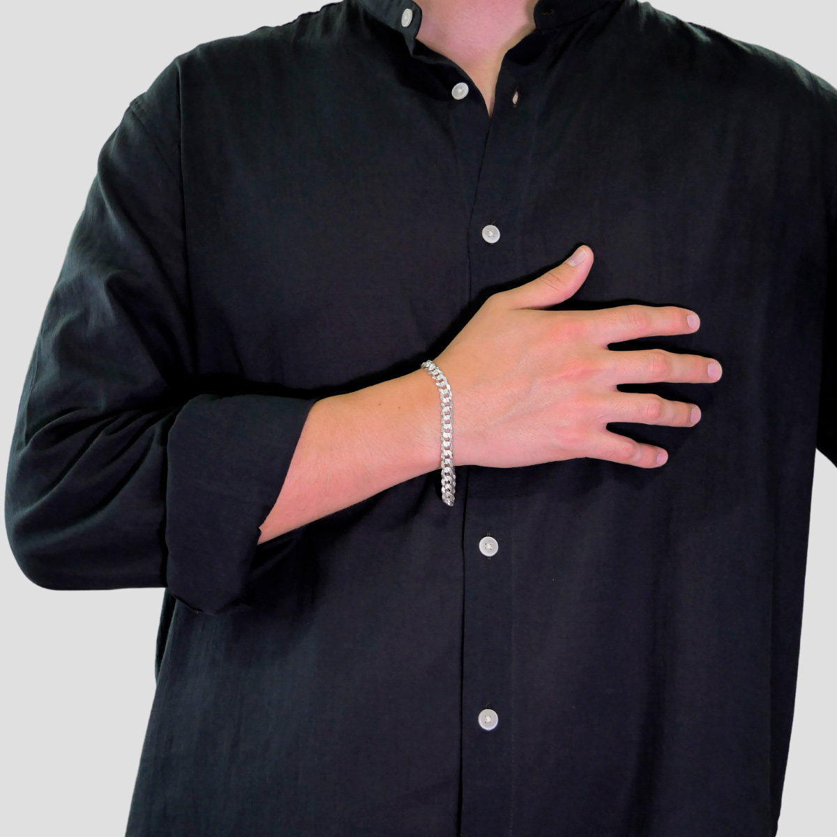 Pulsera de plata 925 diamantado para hombre estilo barbada cubana.