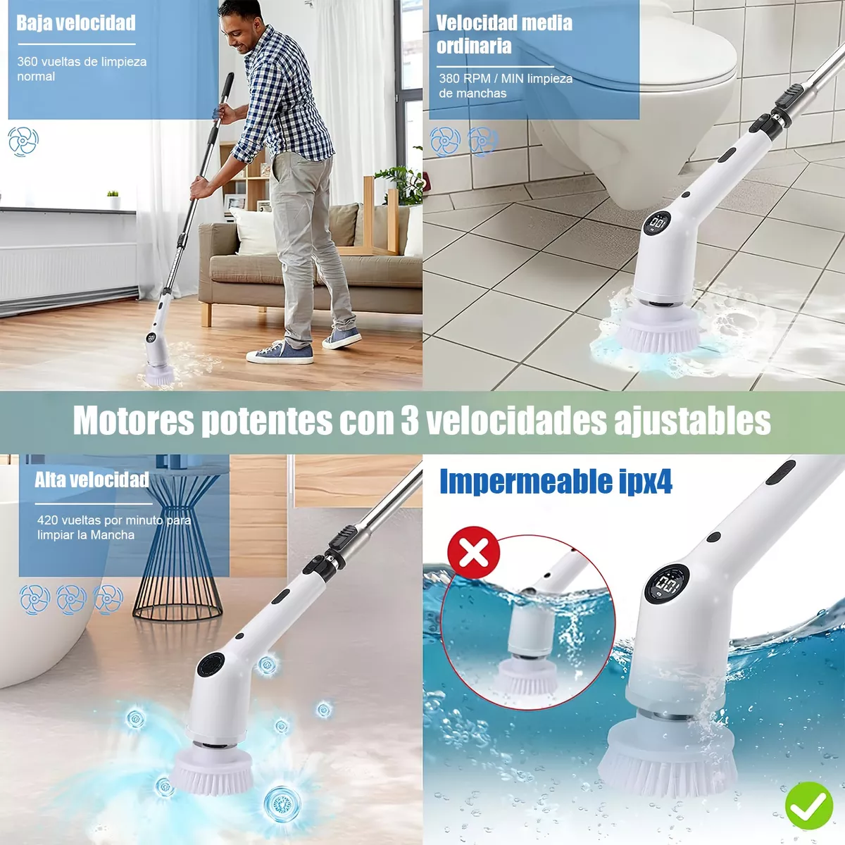 Cepillo De Limpieza Electrico Cepillo Electrico De Baño9 In1 Blanco