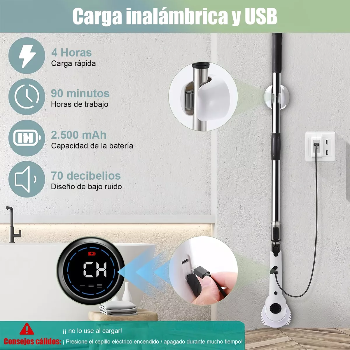 Cepillo De Limpieza Electrico Cepillo Electrico De Baño9 In1 Blanco