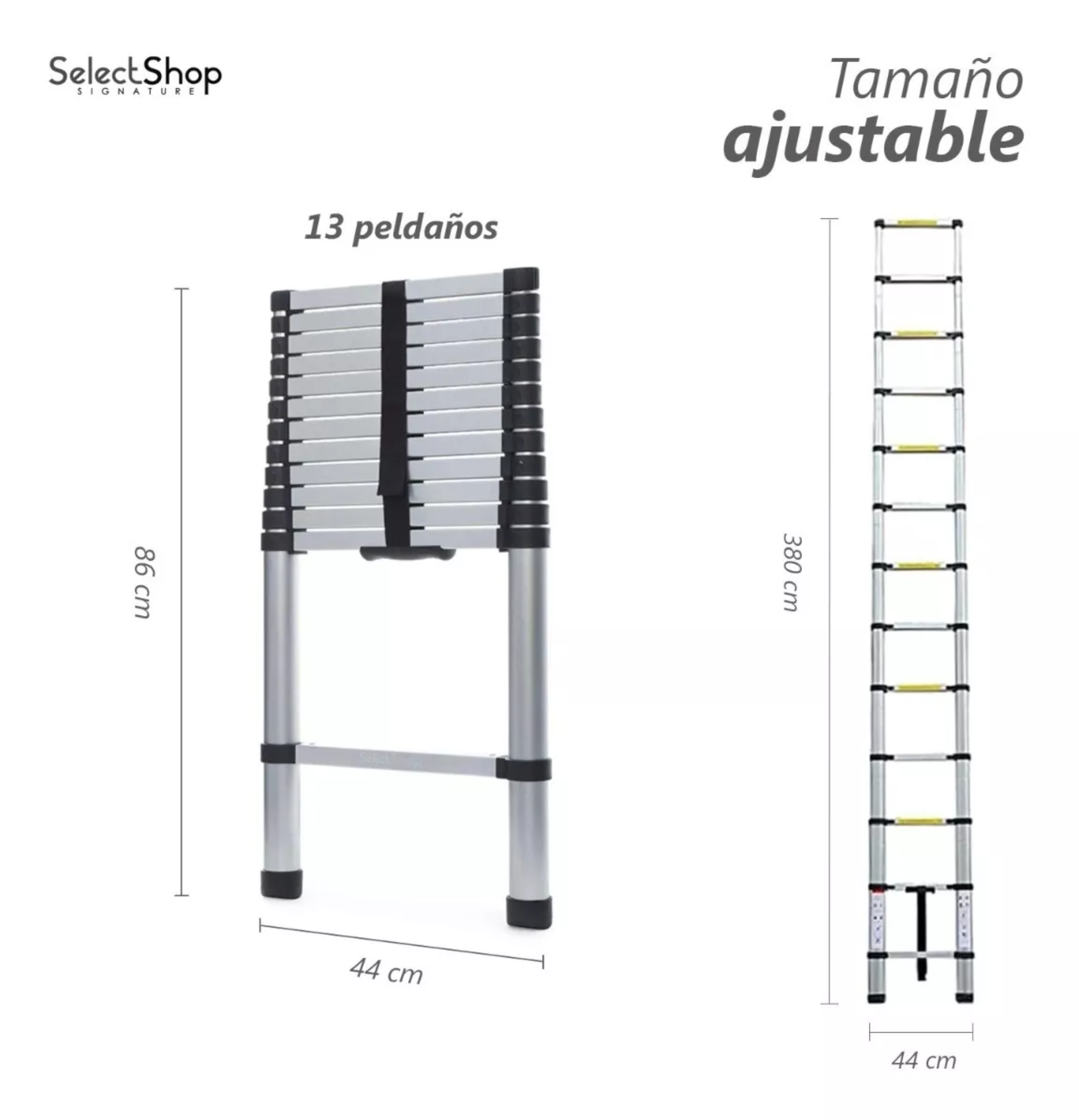 Escalera Telescópica 13 Peldaños Ajustable Retráctil 3.8