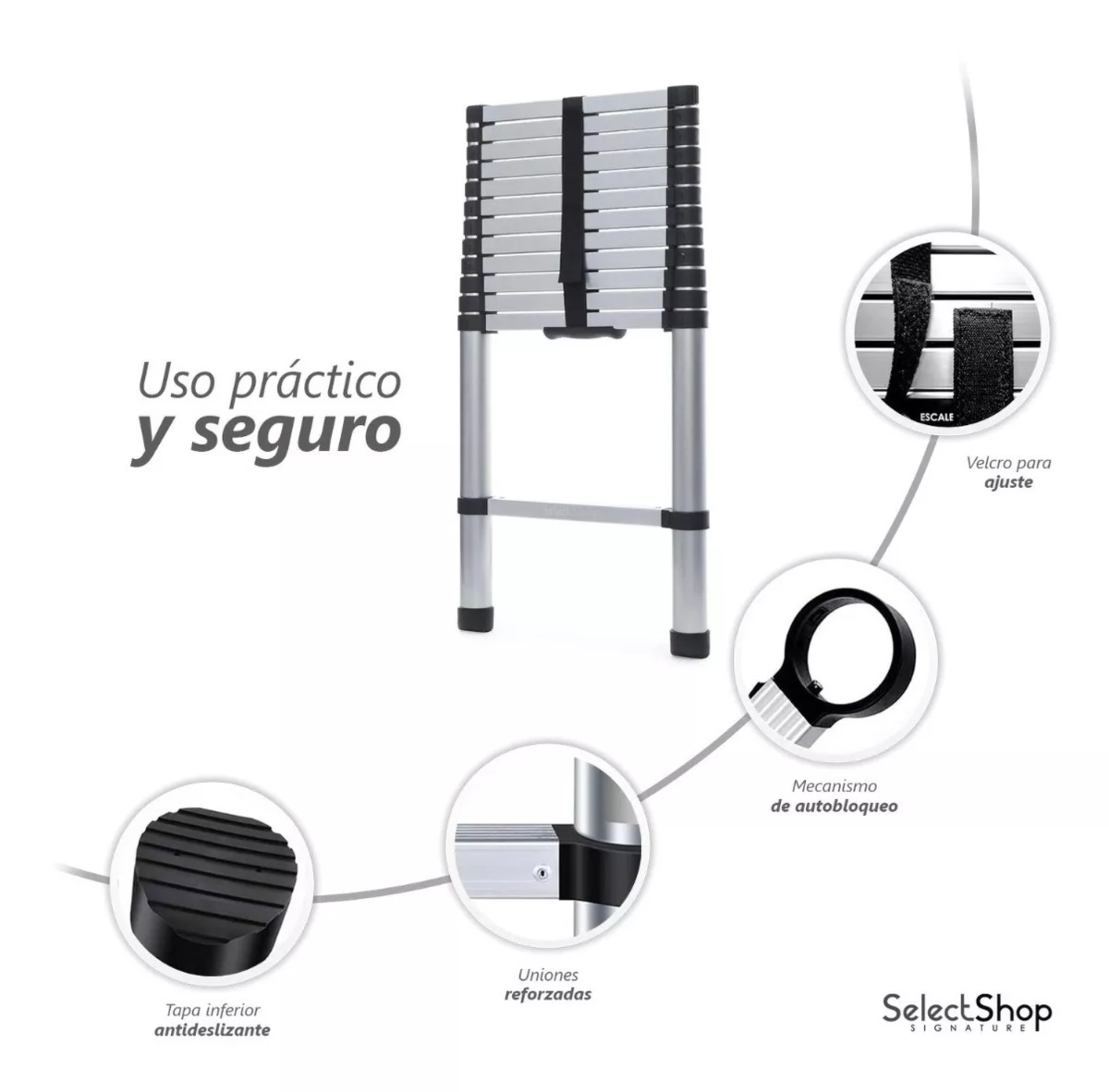 Escalera Telescópica 13 Peldaños Ajustable Retráctil 3.8