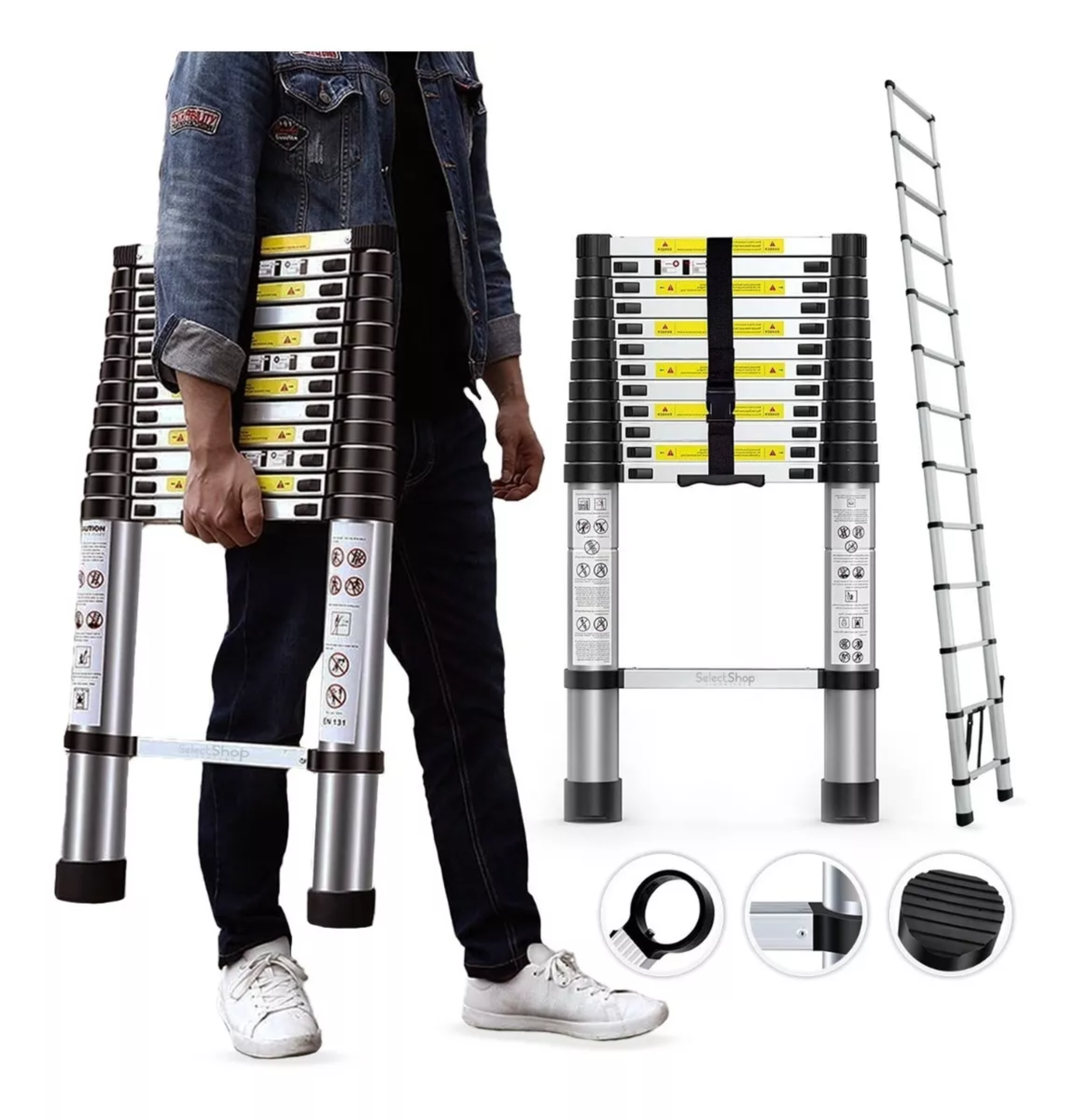 Escalera Telescópica 13 Peldaños Ajustable Retráctil 3.8