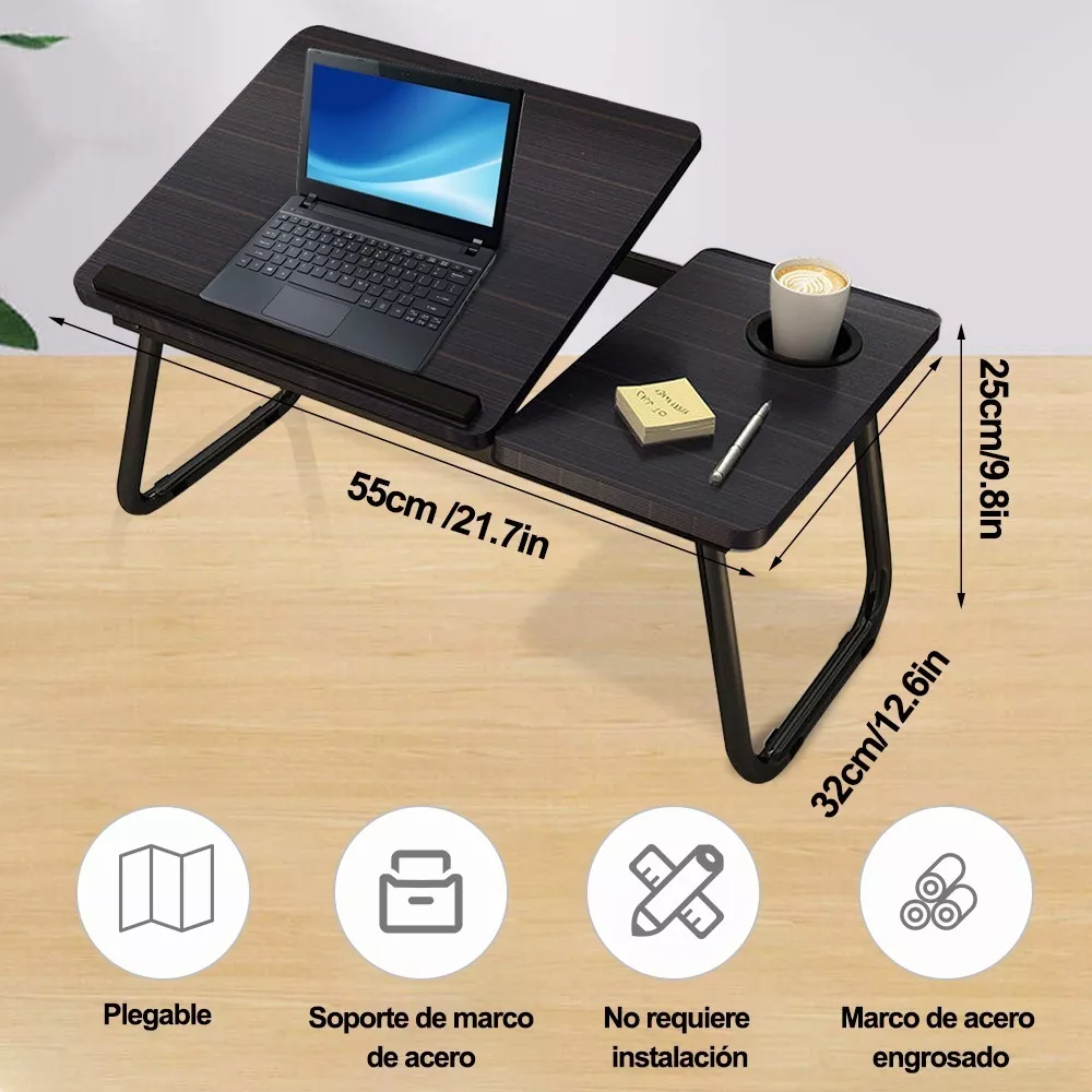 Mesa Cama Portátil Plegable Para Laptop Soporte Altura Ajust Color Negro