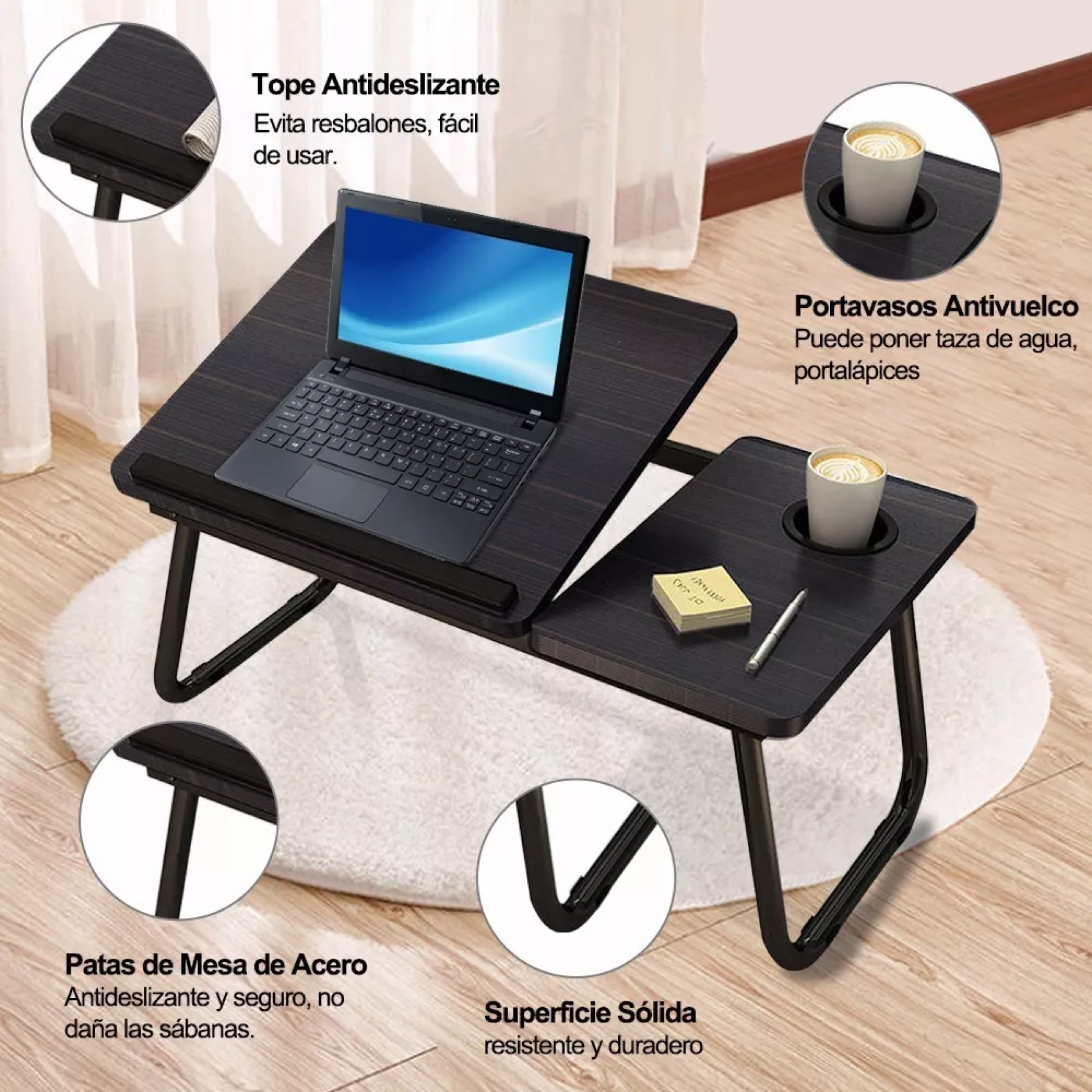 Mesa Cama Portátil Plegable Para Laptop Soporte Altura Ajust Color Negro