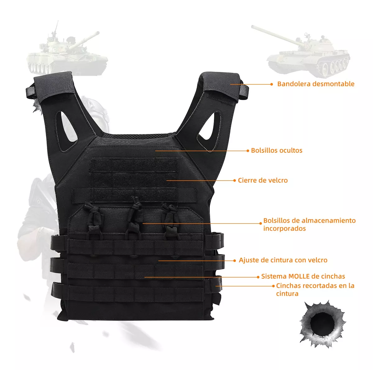 Chaleco Tactico Militar Paintball Removibles Airsoft Bolsos