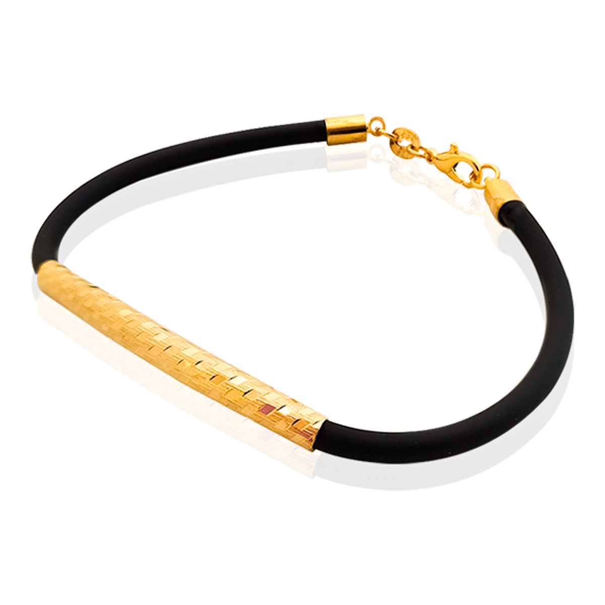 Pulsera Oro 18k Laminado#580, Correa De Caucho Unisex.