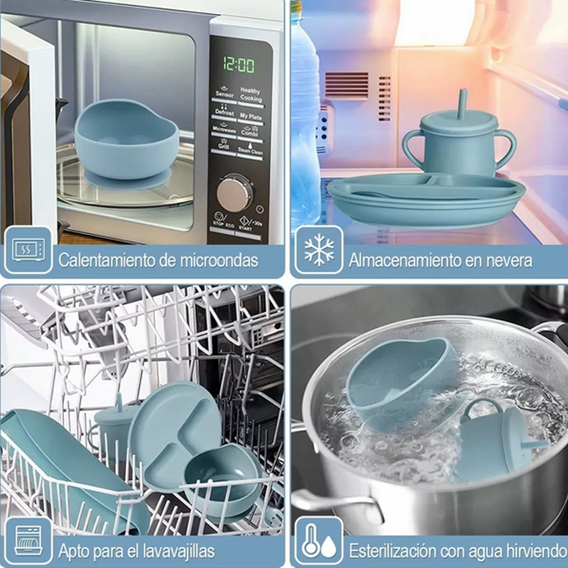 Juego De Cubiertos De Silicona Antideslizante Para Bebé 6pcs.