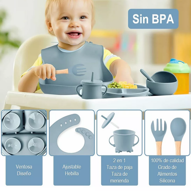 Juego De Cubiertos De Silicona Antideslizante Para Bebé 6pcs.