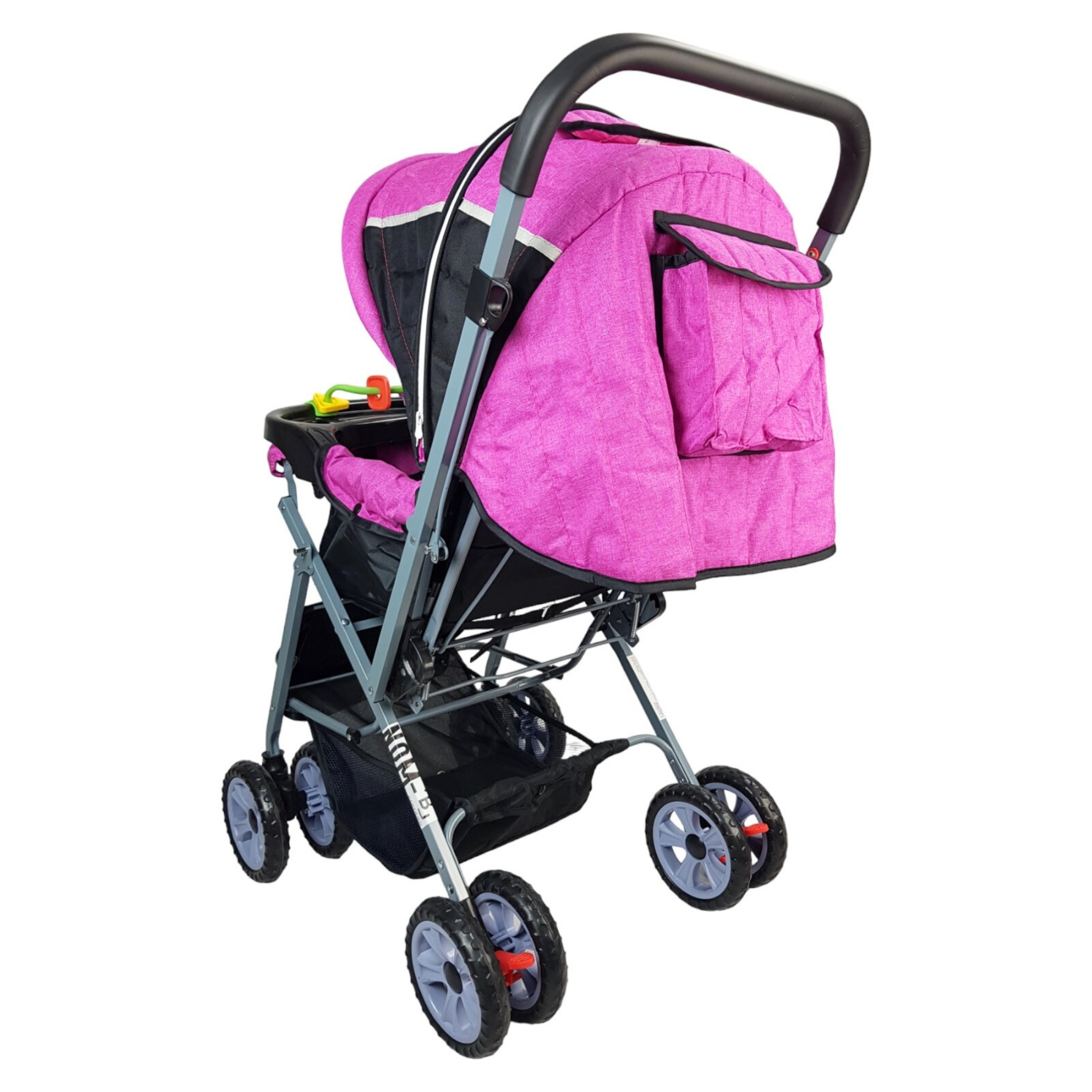 Carriola Reversible con Charola 3 Posiciones de Reclinado Toldo Plegable  - Rosa.