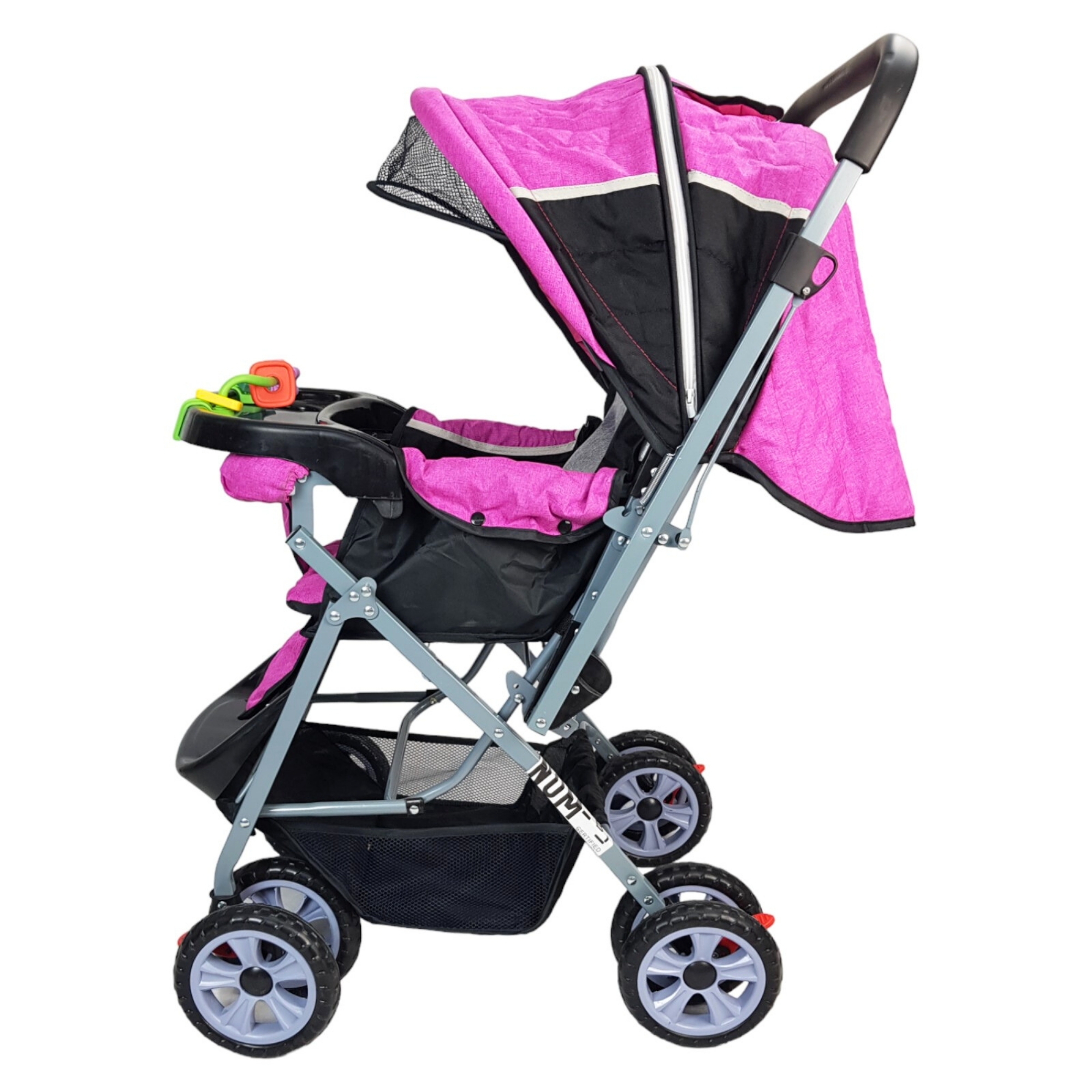 Carriola Reversible con Charola 3 Posiciones de Reclinado Toldo Plegable  - Rosa.