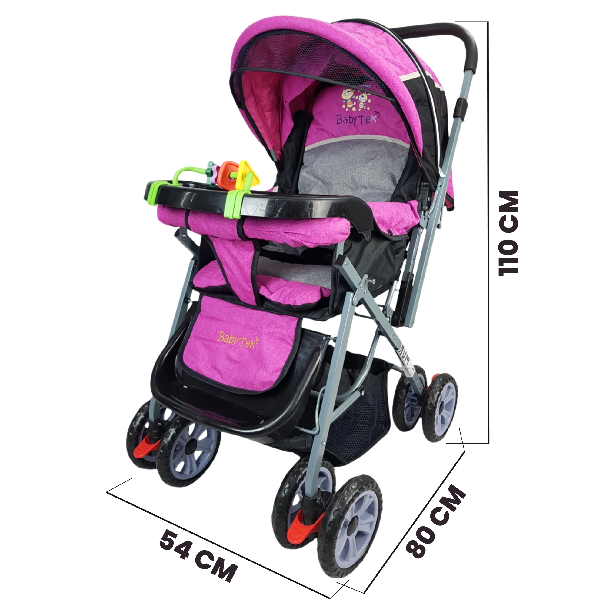 Carriola Reversible con Charola 3 Posiciones de Reclinado Toldo Plegable  - Rosa.