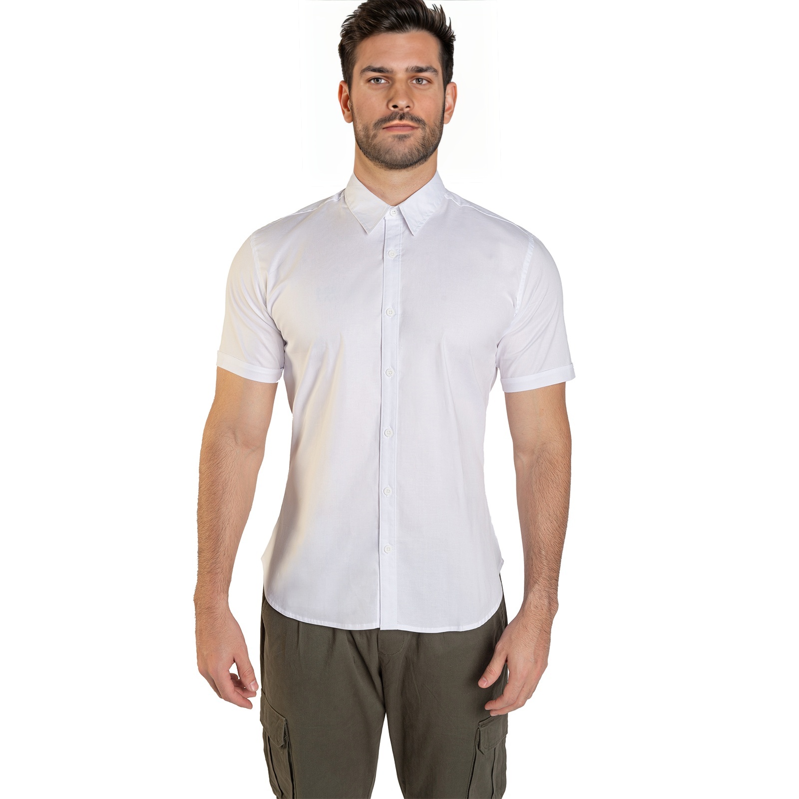 Camisa Manga Corta Stretch Hombre Slim Fit .