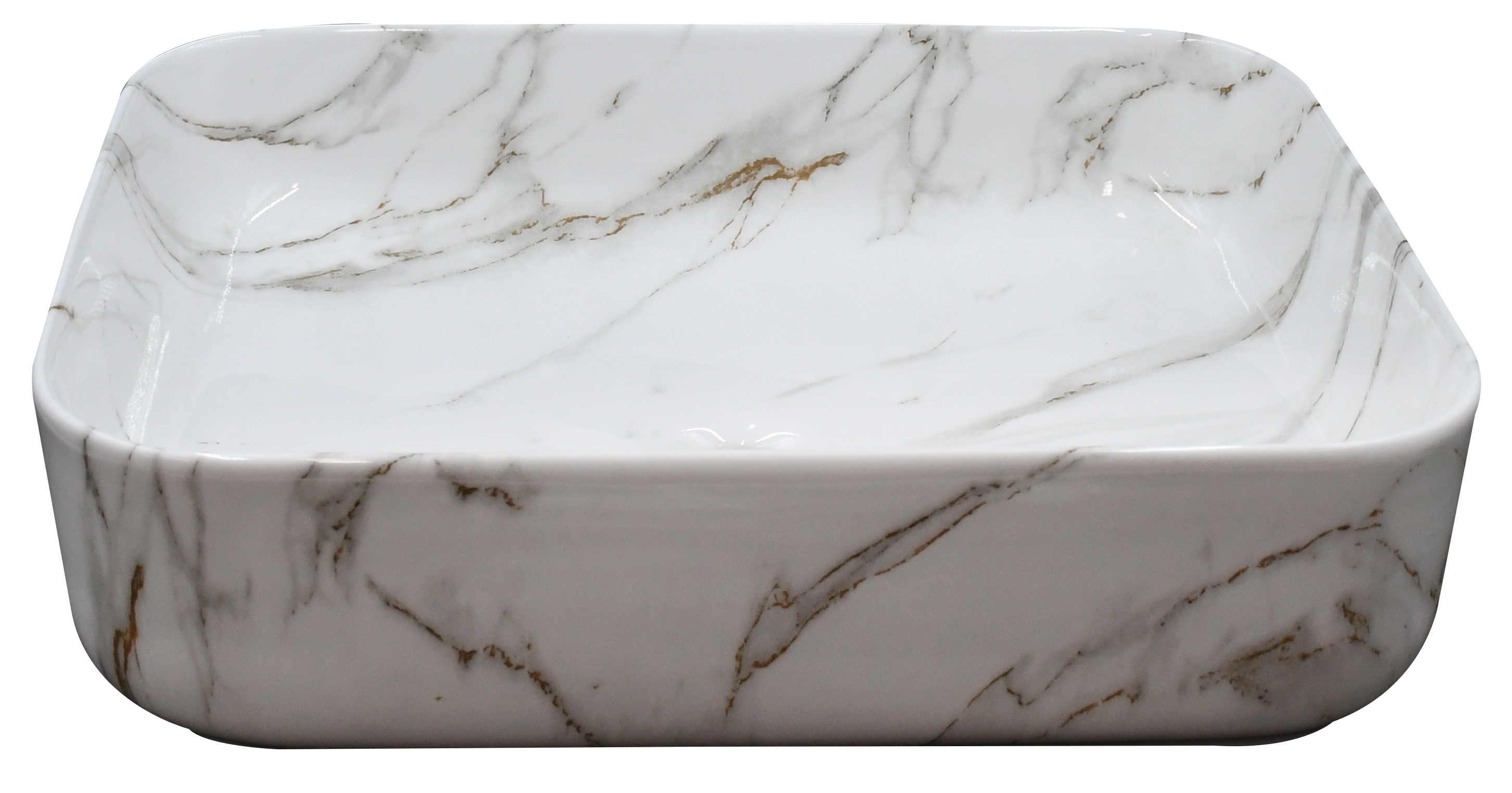 Lavabo Cerámico para Baño TIM, forma rectangular acabado blanco marmoleado. De sobreponer, con diseño europeo ideal para todo tipo de baños. Dimensiones 50.0 x 39.0 x 13.0 cms. (base x altura x profundidad)