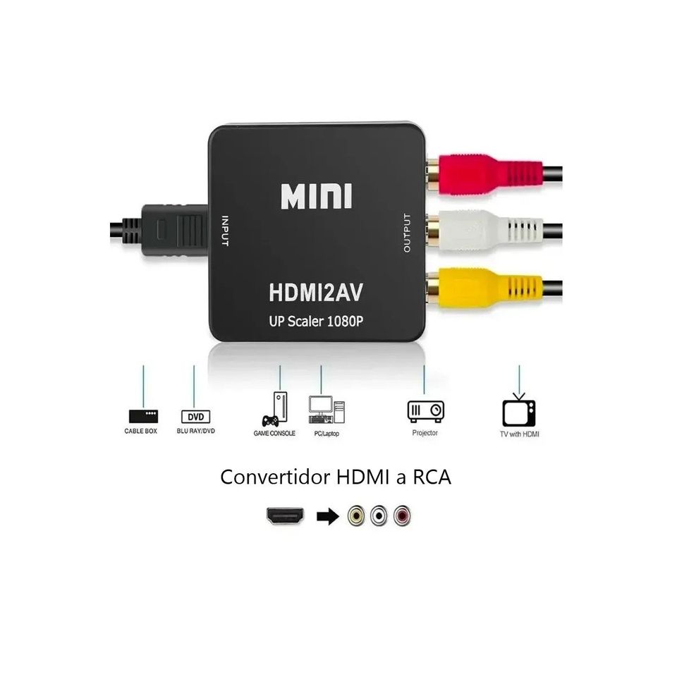 Convertidor Adaptador HDMI a RCA 1080p De Audio Y Video tv analógicas tv box negro imagen.