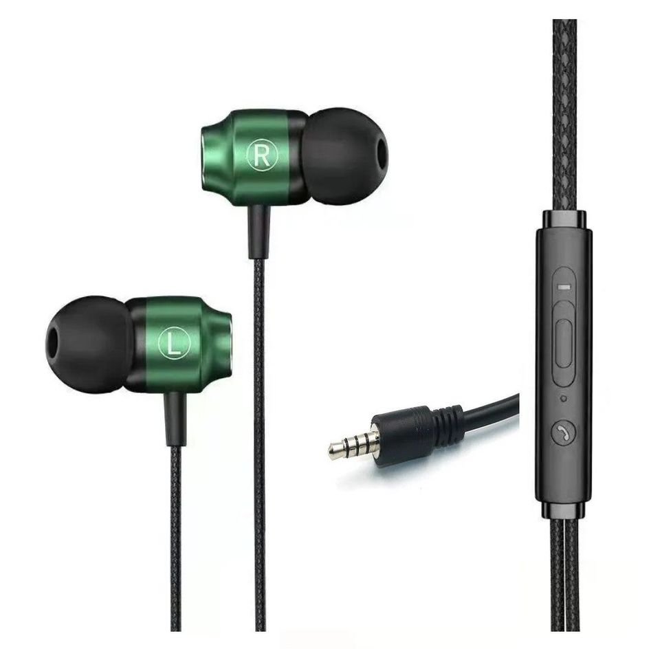 Audífonos manos libres magnéticos cable L juego Metal verde HiFi 3.5mm teléfono PC micrófono.