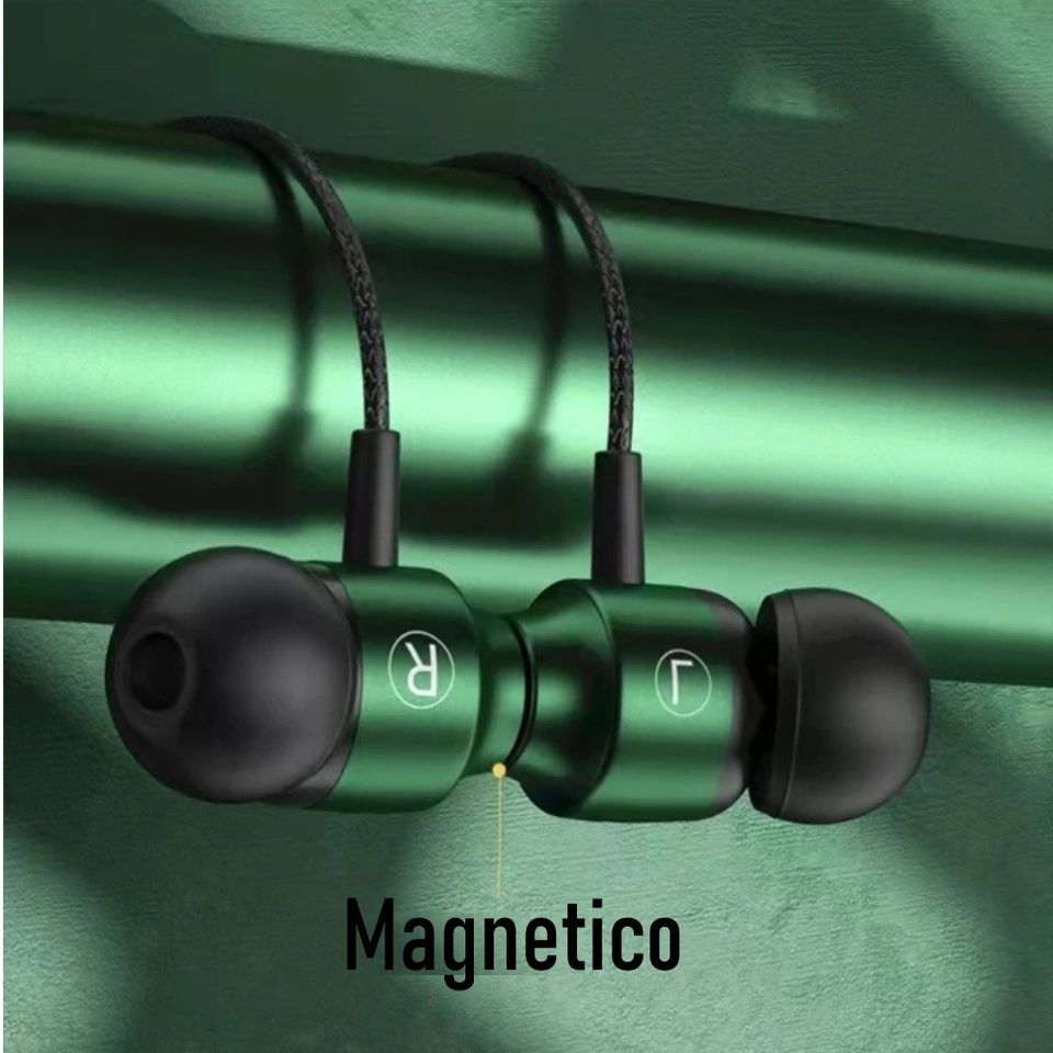 Audífonos manos libres magnéticos cable L juego Metal verde HiFi 3.5mm teléfono PC micrófono.