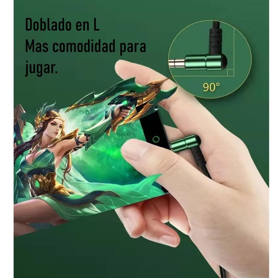 Audífonos manos libres magnéticos cable L juego Metal verde HiFi 3.5mm teléfono PC micrófono.