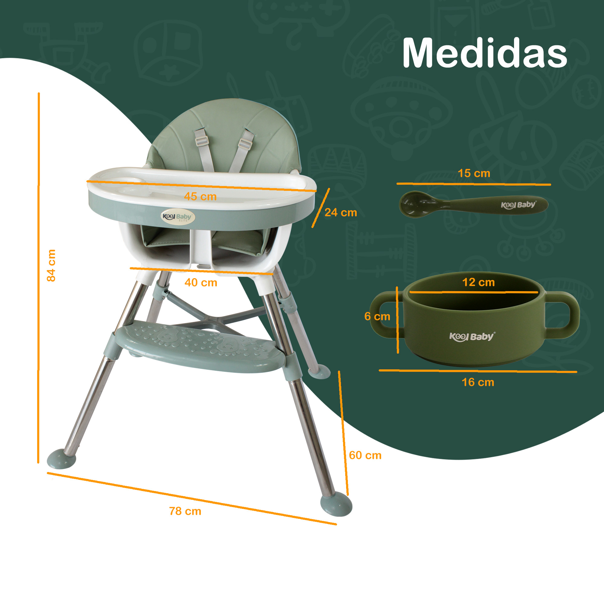 Silla alta para bebé KOOL BABY ELITE MOD. SA-E03.