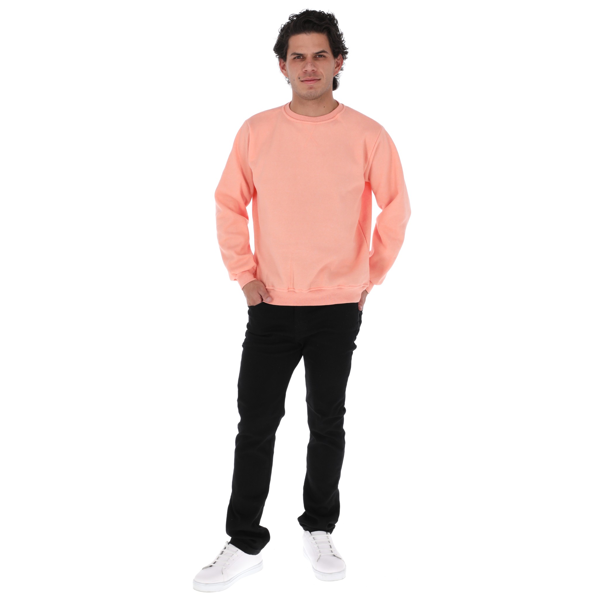 Sudadera Hombre Felpa Stretch Cuello Redondo Básico Chili Beans Color Coral