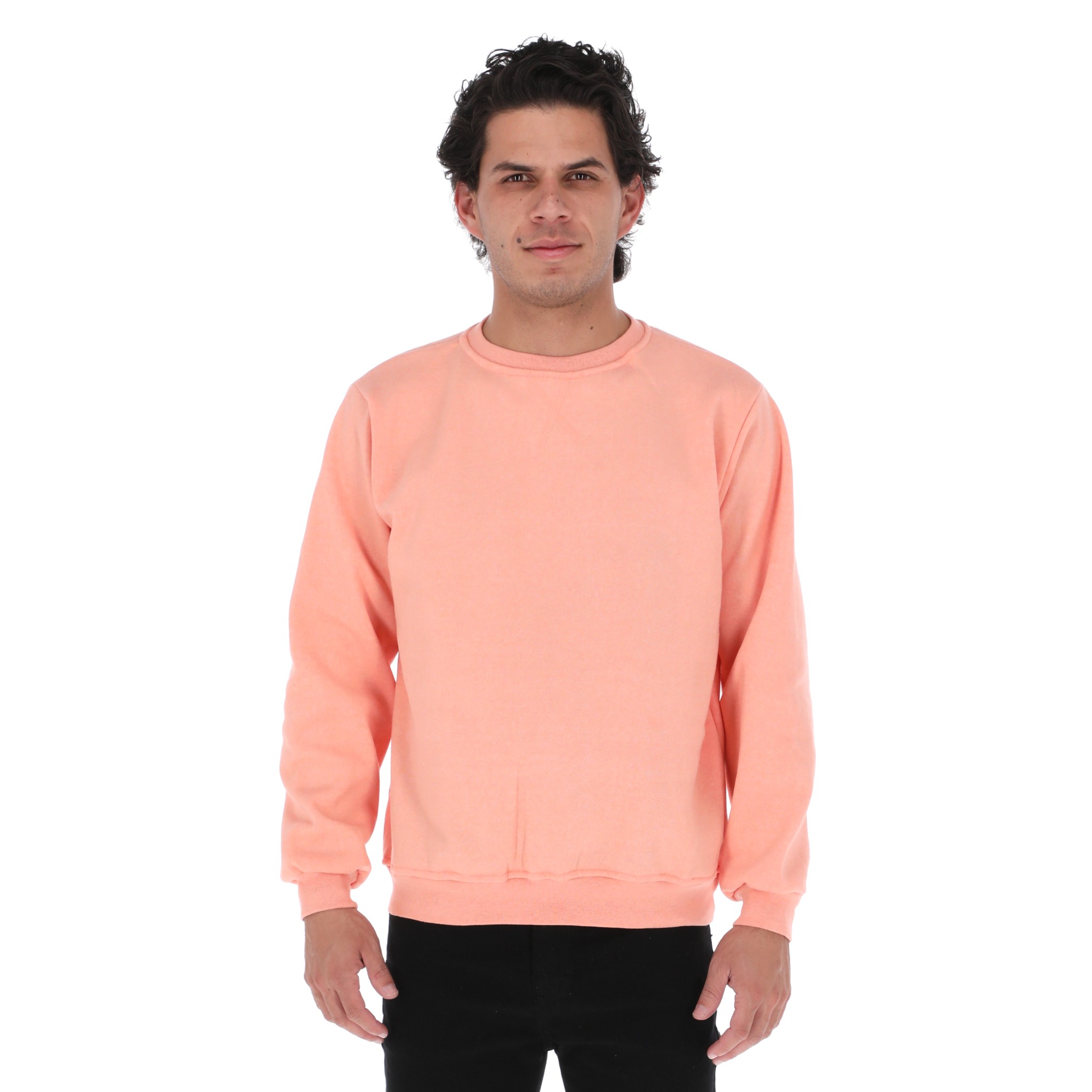 Sudadera Hombre Felpa Stretch Cuello Redondo Básico Chili Beans Color Coral.