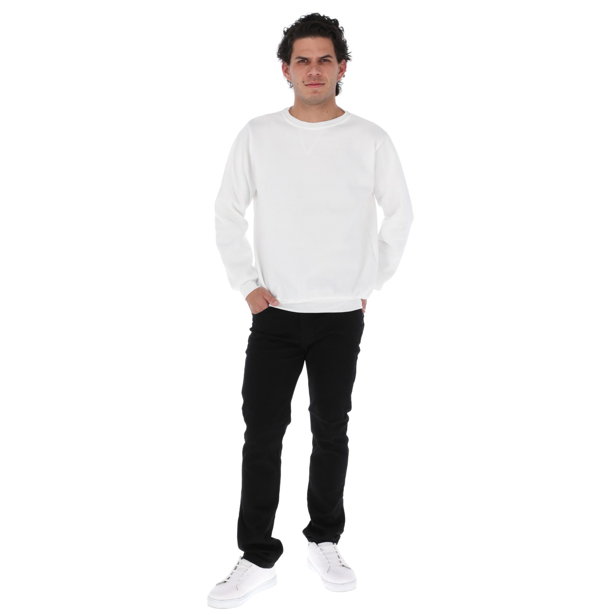 Sudadera Hombre Felpa Stretch Cuello Redondo Básico Chili Beans Color Blanco.
