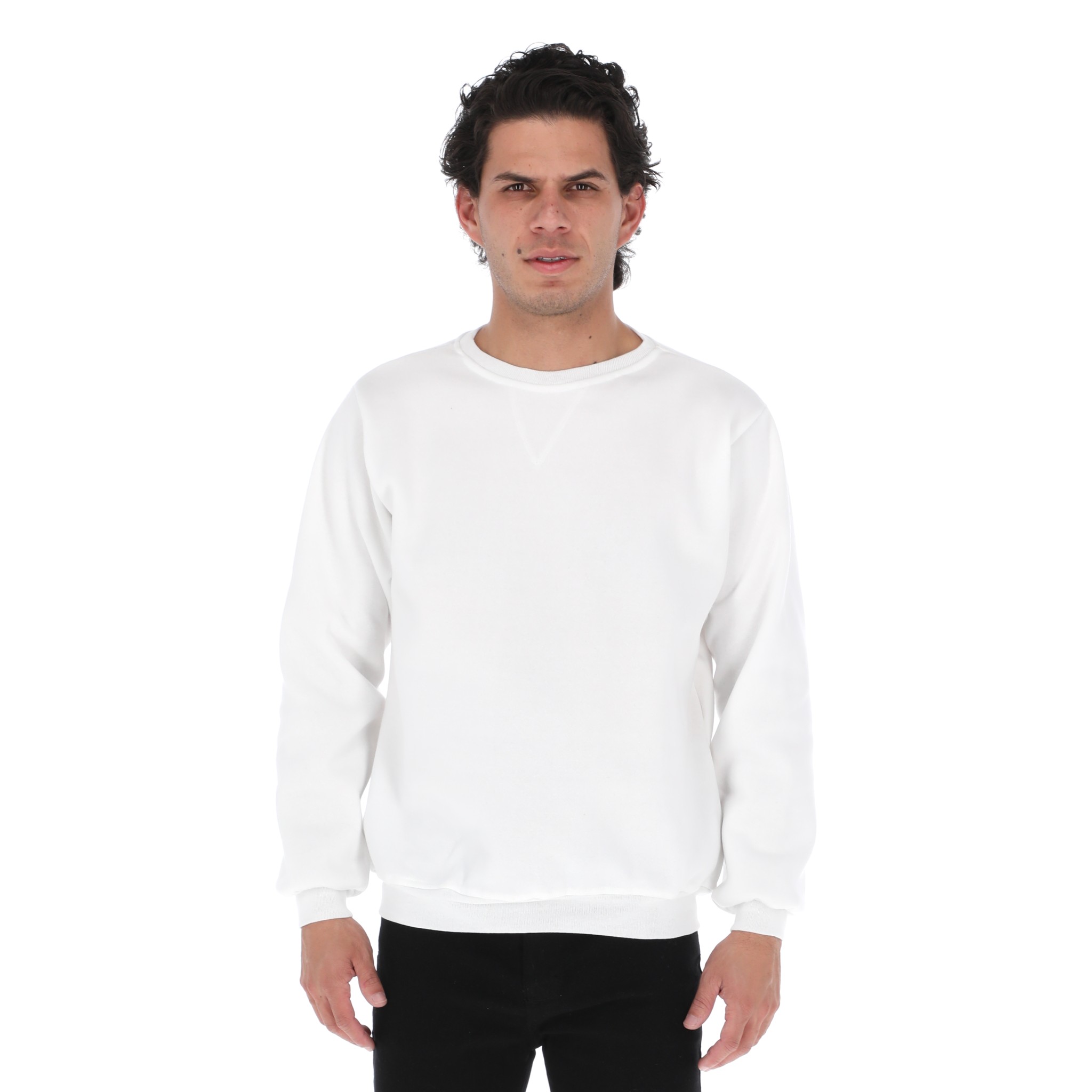 Sudadera Hombre Felpa Stretch Cuello Redondo Básico Chili Beans Color Blanco.