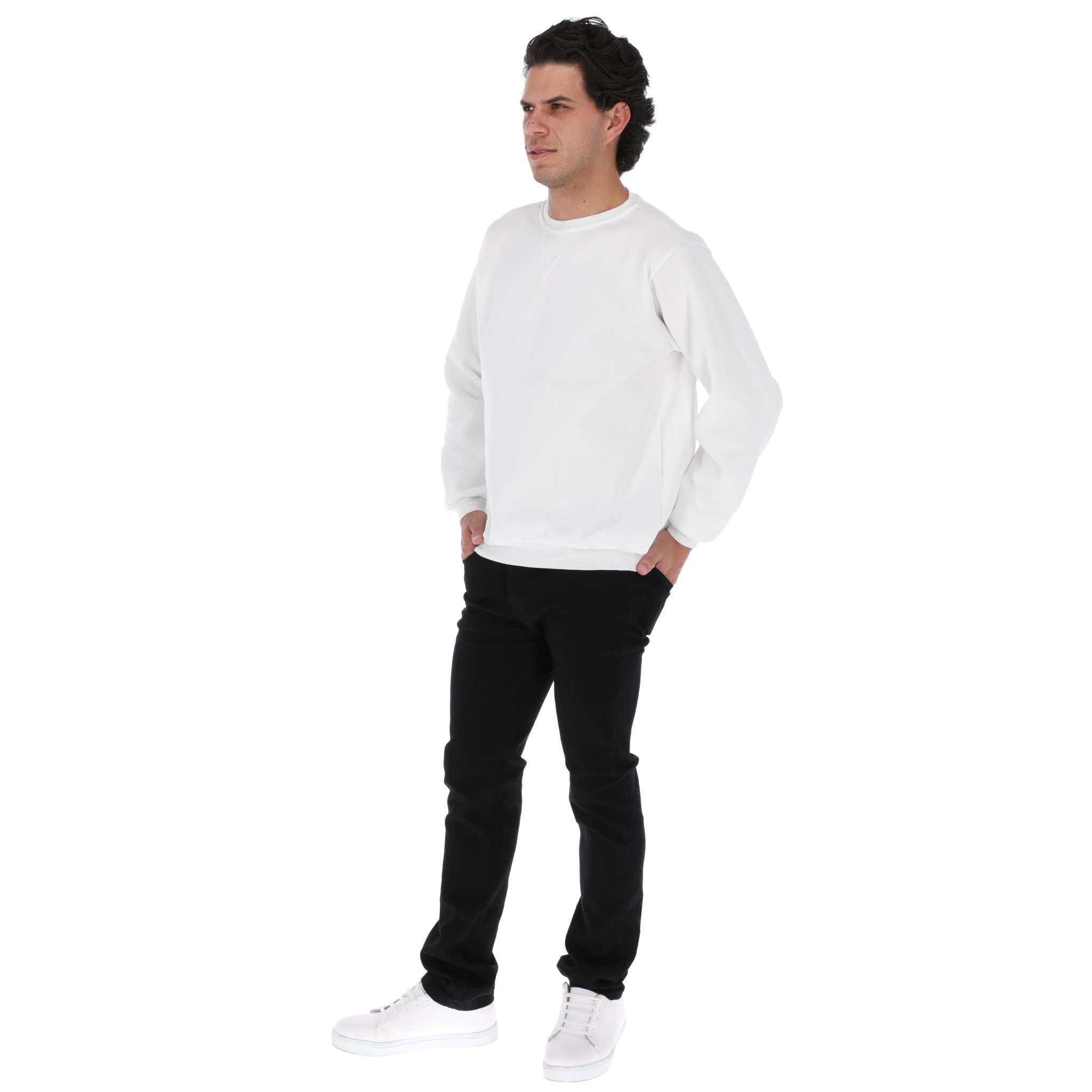 Sudadera Hombre Felpa Stretch Cuello Redondo Básico Chili Beans Color Blanco.